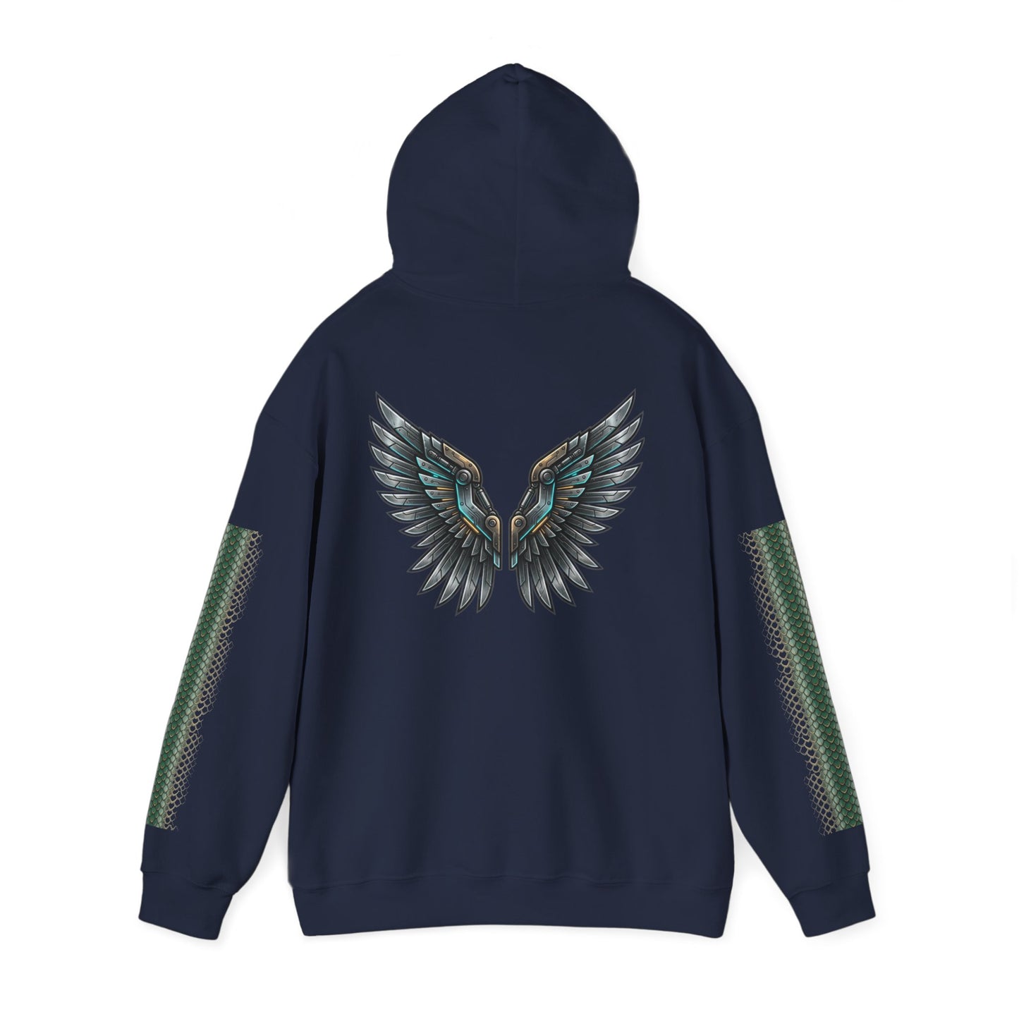 Dragon Wings Hoodie — Black Dragon Chest & Feathered Wings Back Print