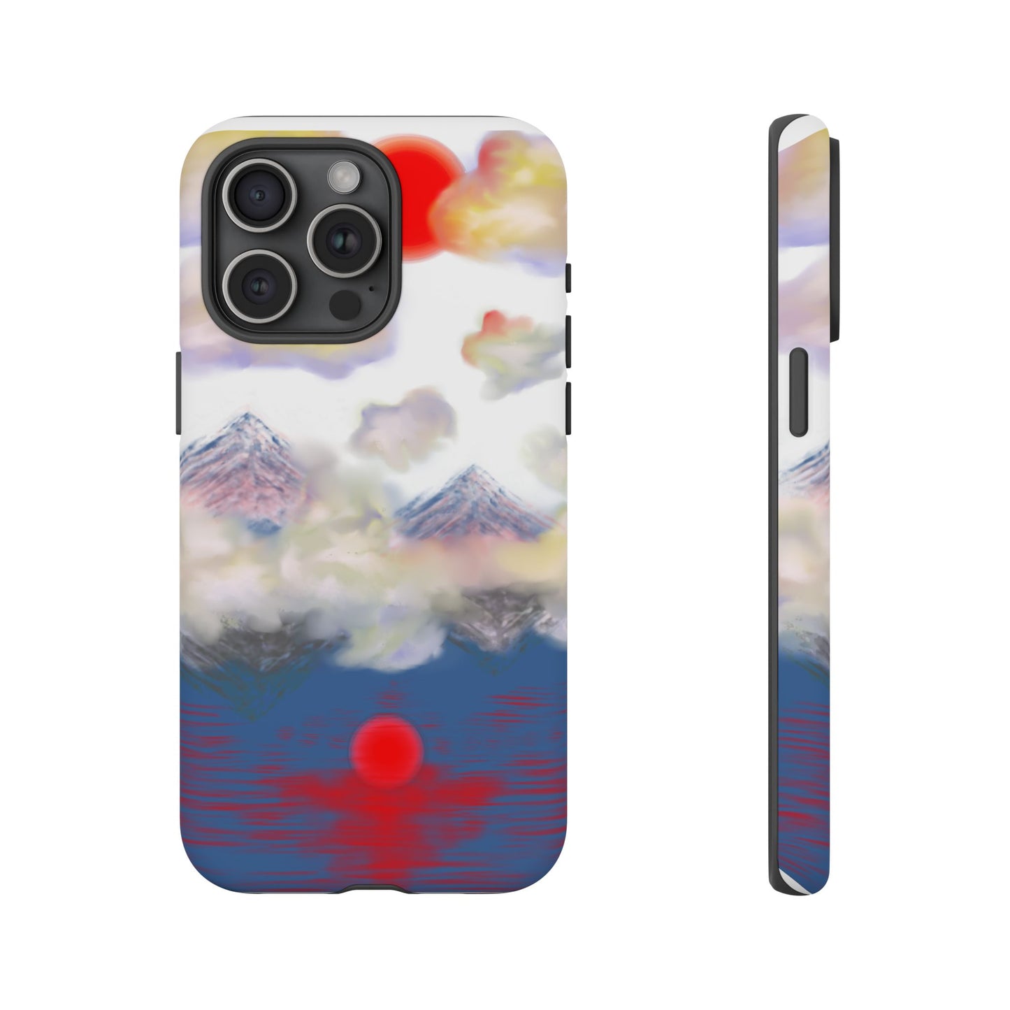 Phone Case — Misty Mountain Sunrise with Red Sun Reflection