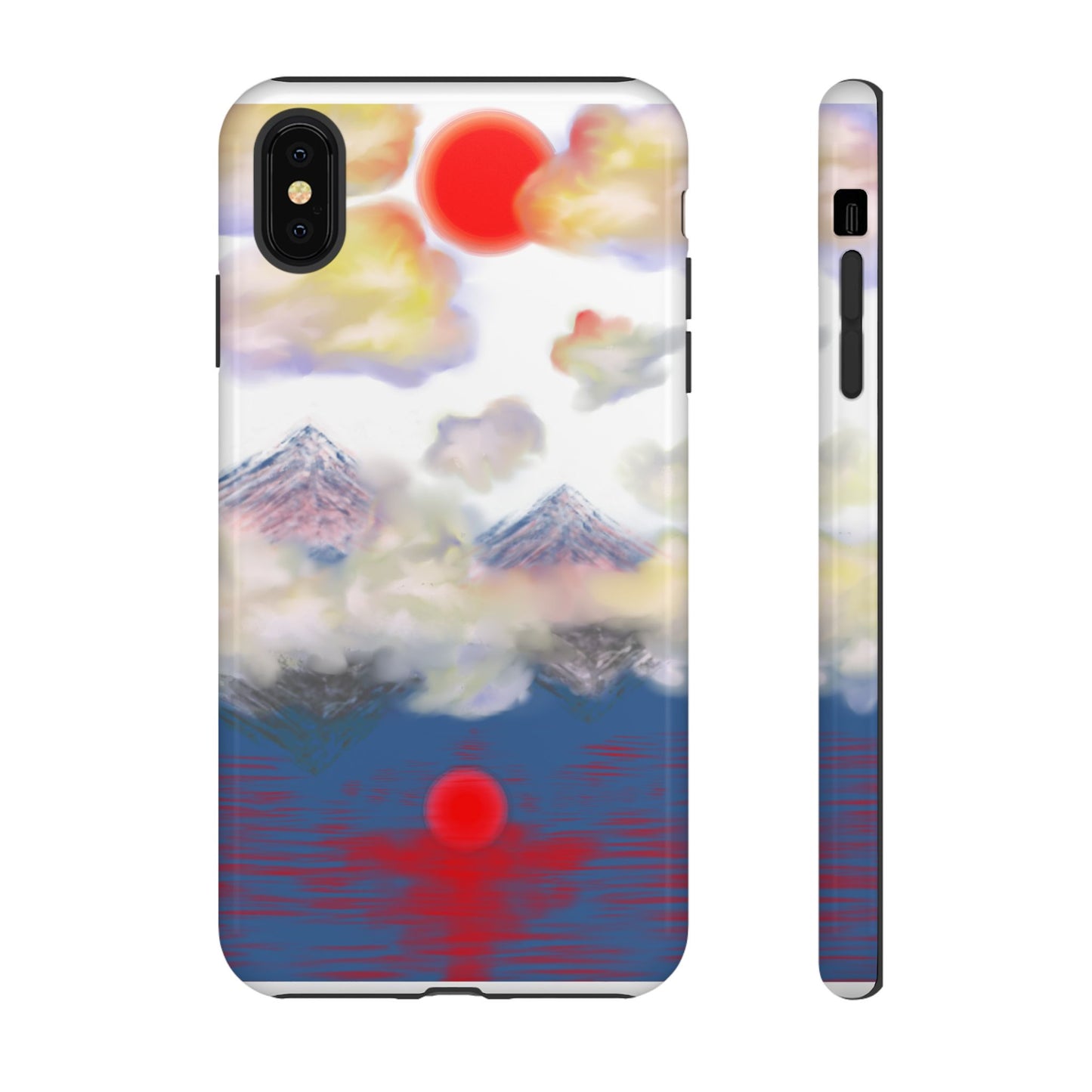 Phone Case — Misty Mountain Sunrise with Red Sun Reflection