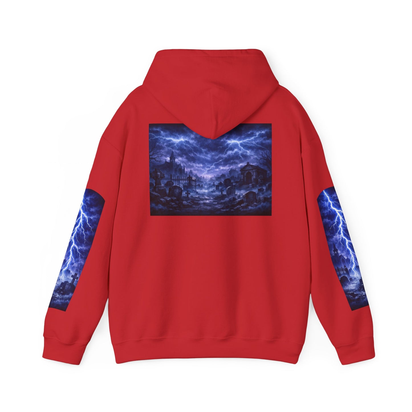 Stormscape Hoodie — Electric Blue Lightning Graphic Pullover