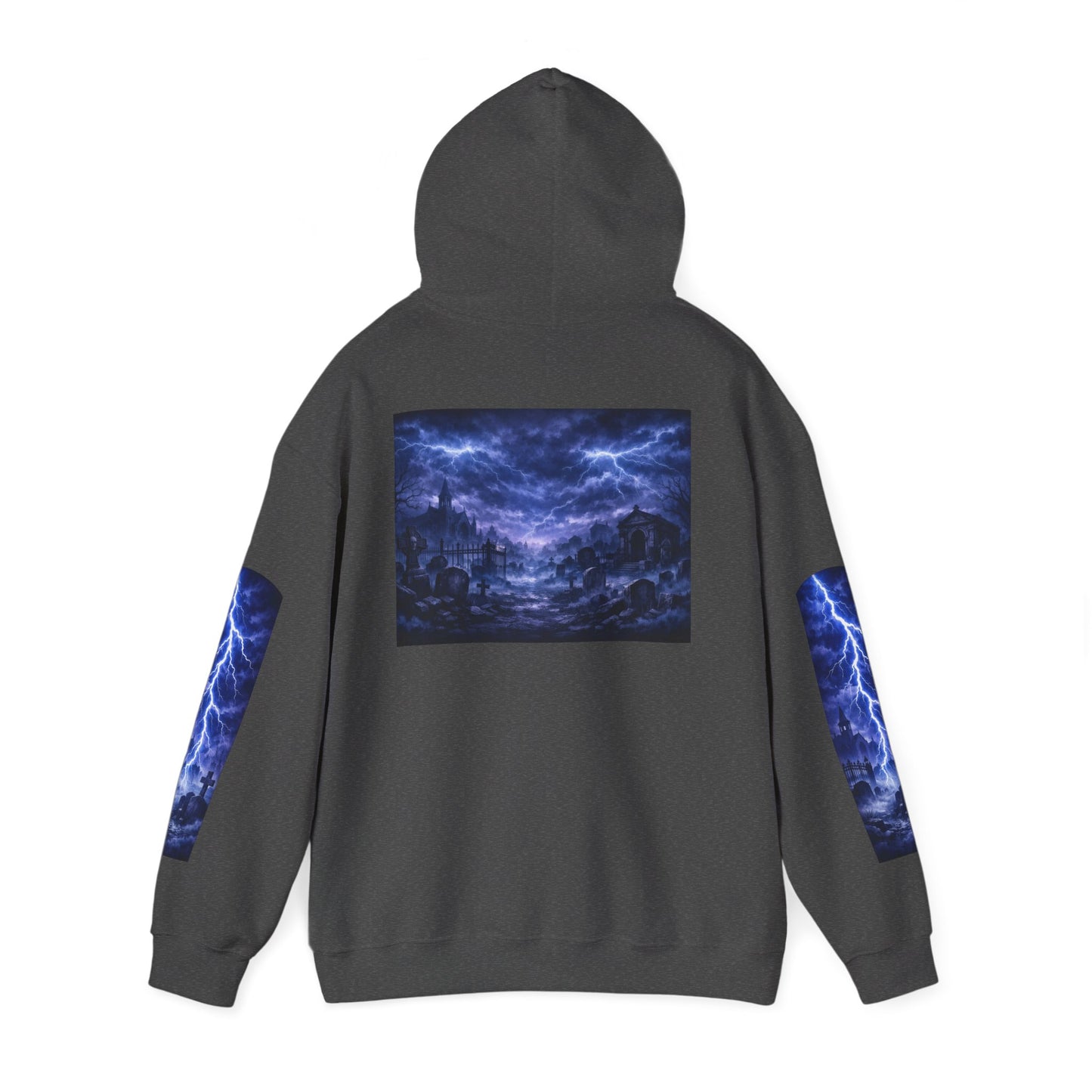 Stormscape Hoodie — Electric Blue Lightning Graphic Pullover