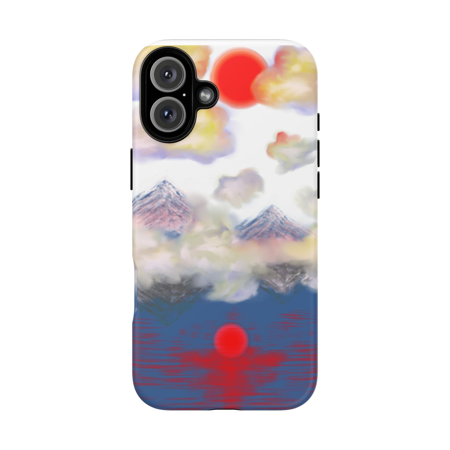 Phone Case — Misty Mountain Sunrise with Red Sun Reflection