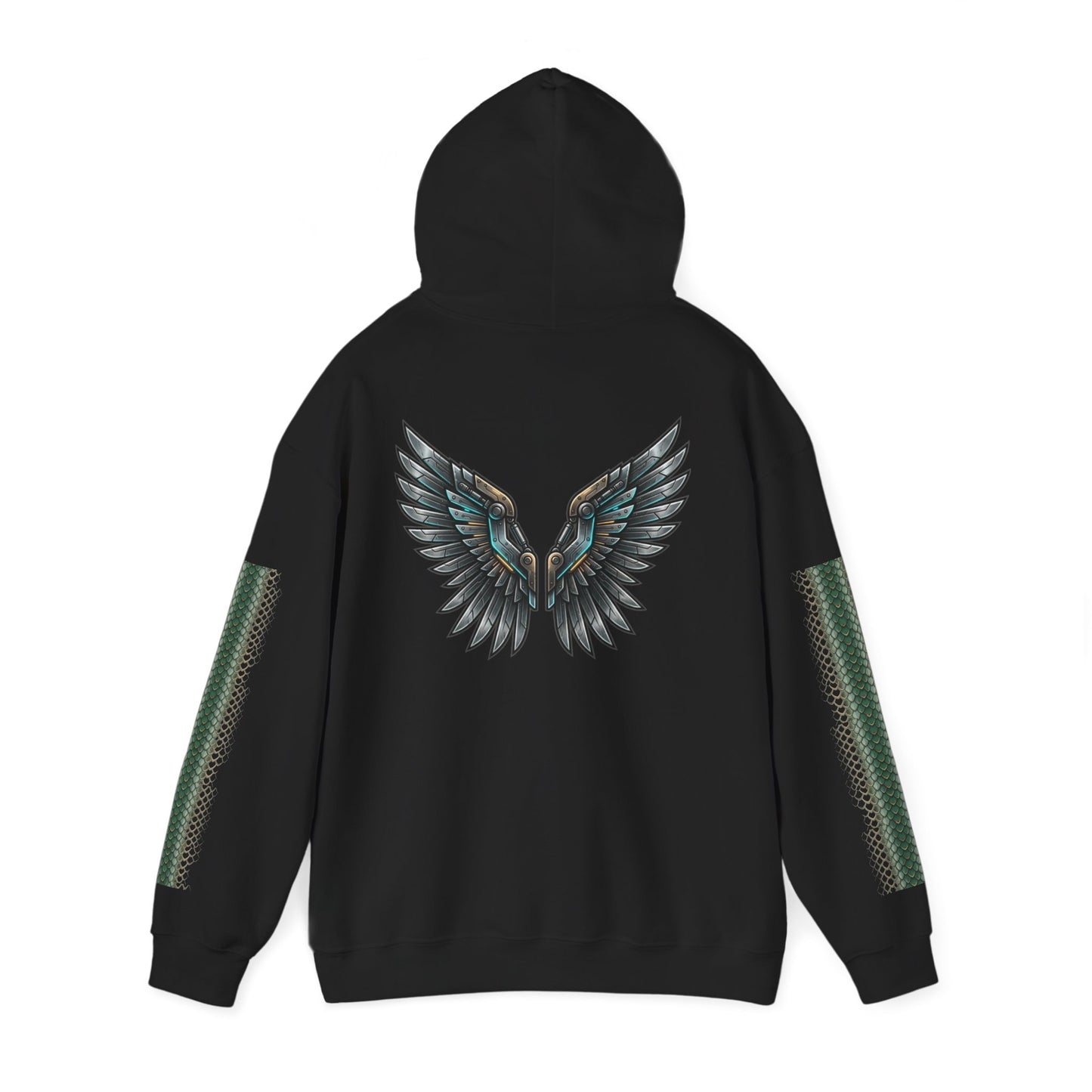 Dragon Wings Hoodie — Black Dragon Chest & Feathered Wings Back Print