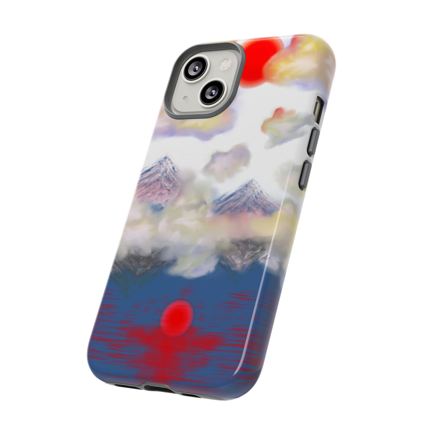 Phone Case — Misty Mountain Sunrise with Red Sun Reflection