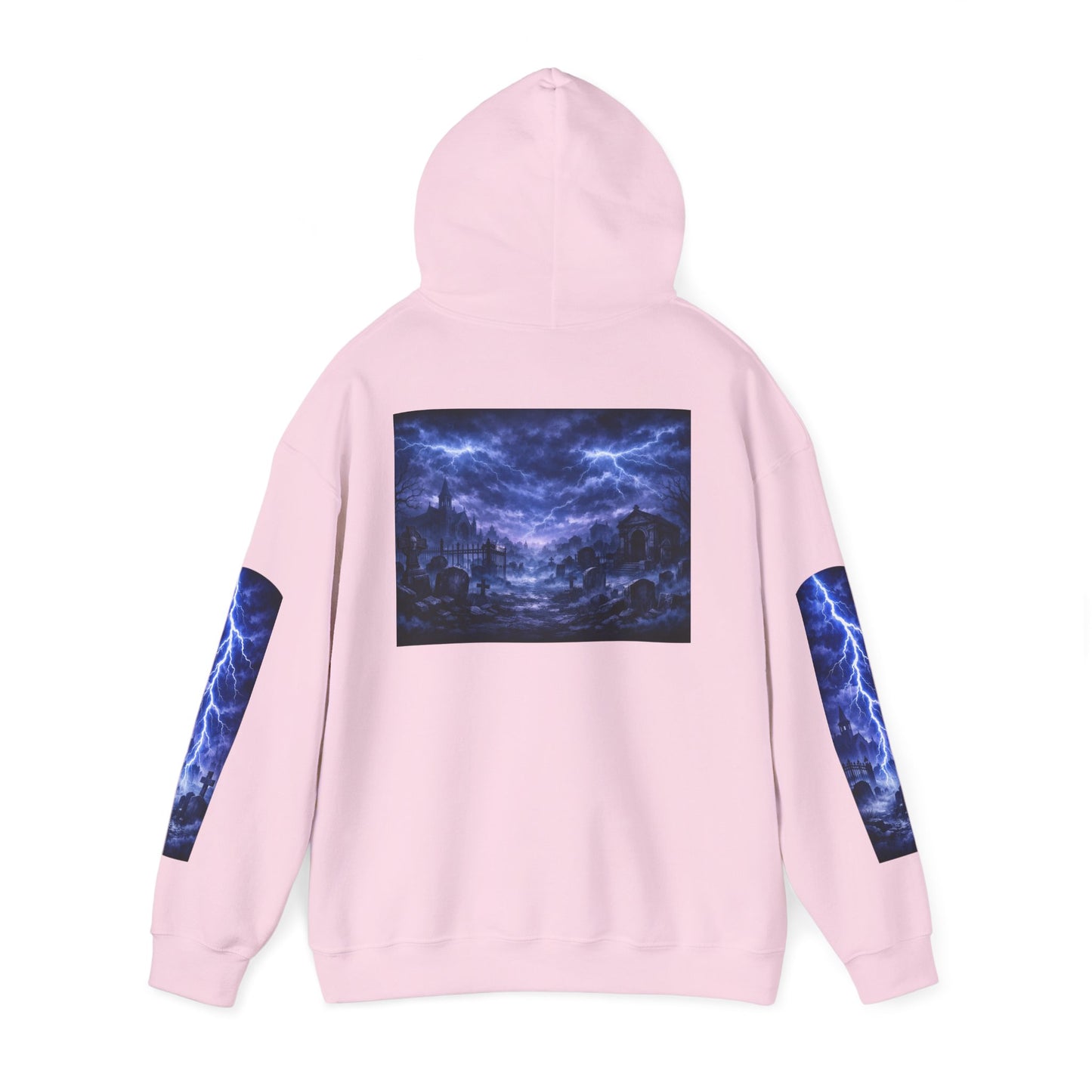 Stormscape Hoodie — Electric Blue Lightning Graphic Pullover