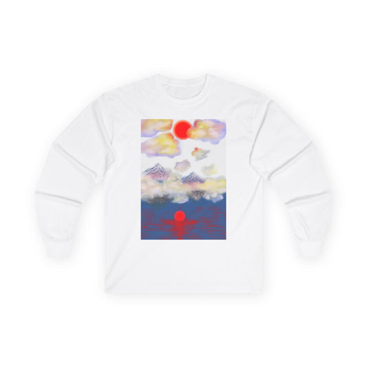 Long Sleeve Tee — Red Sun Mountainscape Graphic
