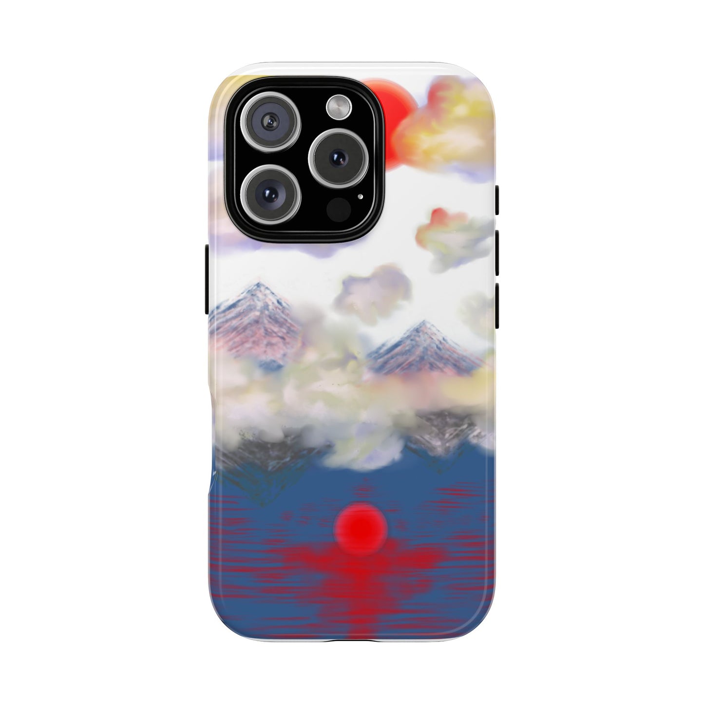 Phone Case — Misty Mountain Sunrise with Red Sun Reflection