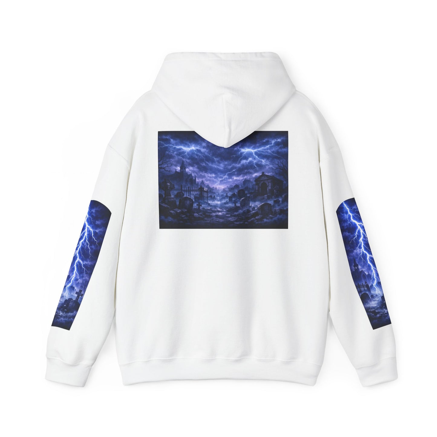 Stormscape Hoodie — Electric Blue Lightning Graphic Pullover