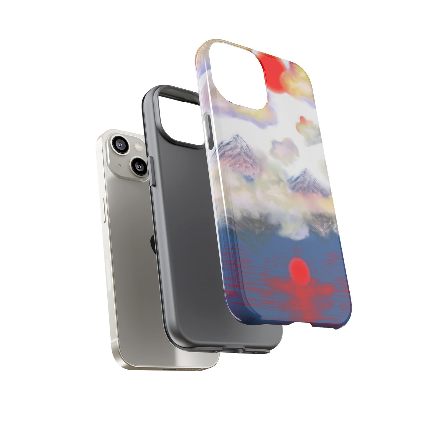 Phone Case — Misty Mountain Sunrise with Red Sun Reflection