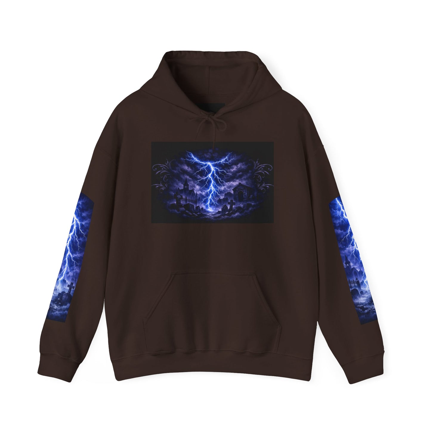Stormscape Hoodie — Electric Blue Lightning Graphic Pullover