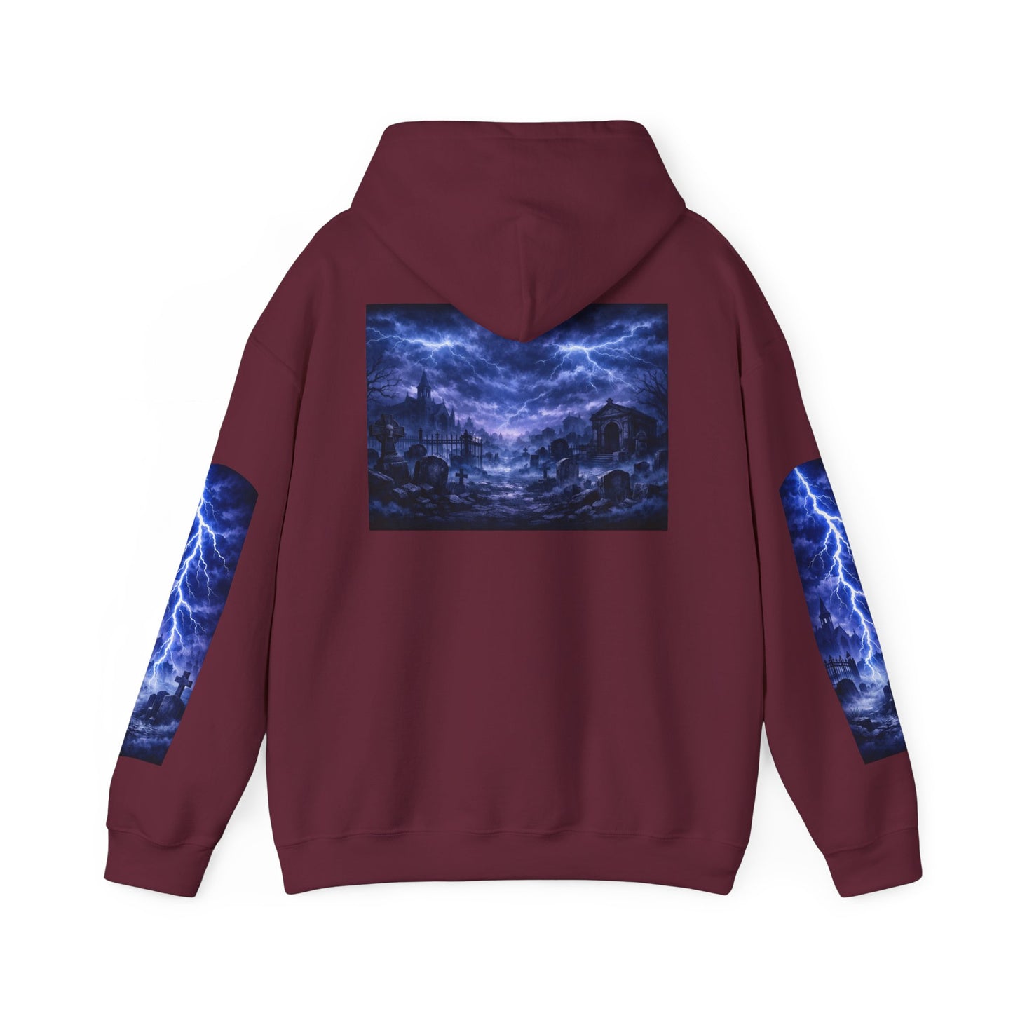 Stormscape Hoodie — Electric Blue Lightning Graphic Pullover