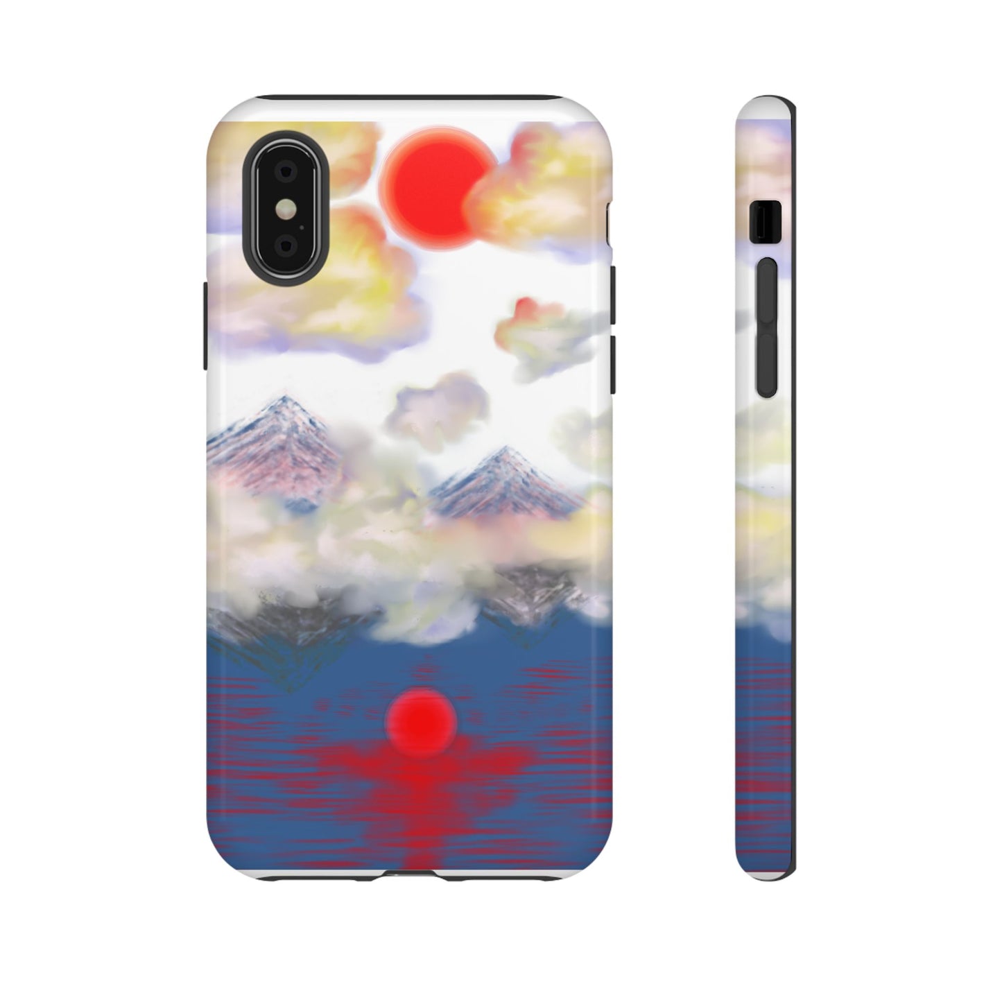 Phone Case — Misty Mountain Sunrise with Red Sun Reflection