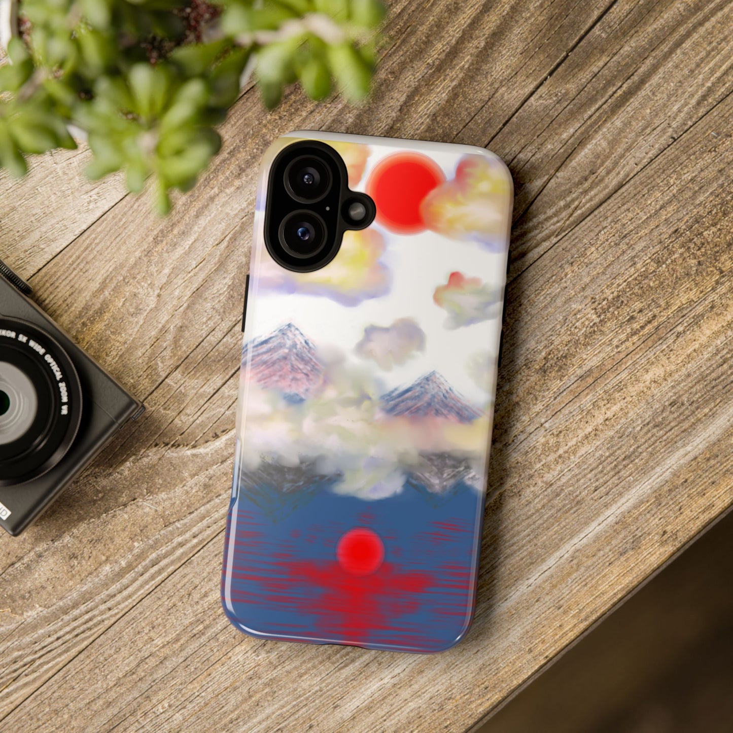 Phone Case — Misty Mountain Sunrise with Red Sun Reflection