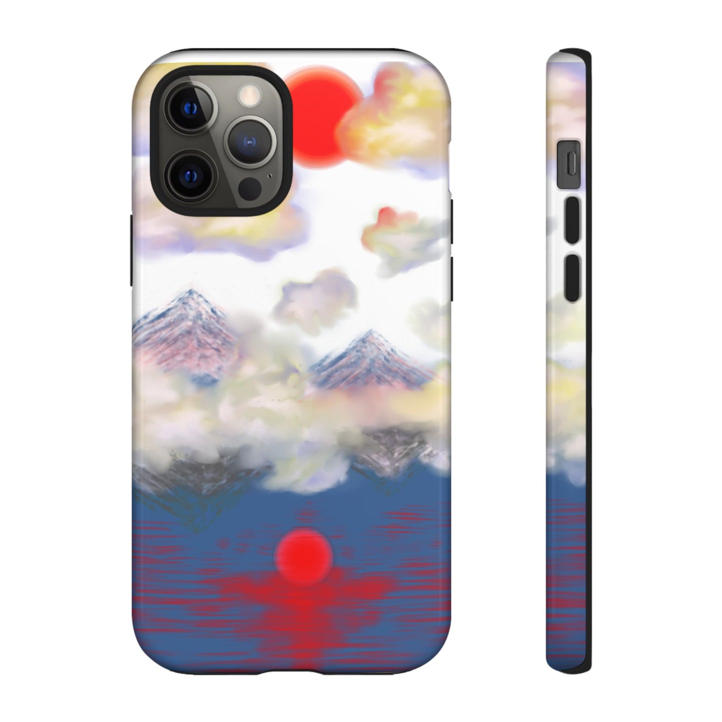 Phone Case — Misty Mountain Sunrise with Red Sun Reflection