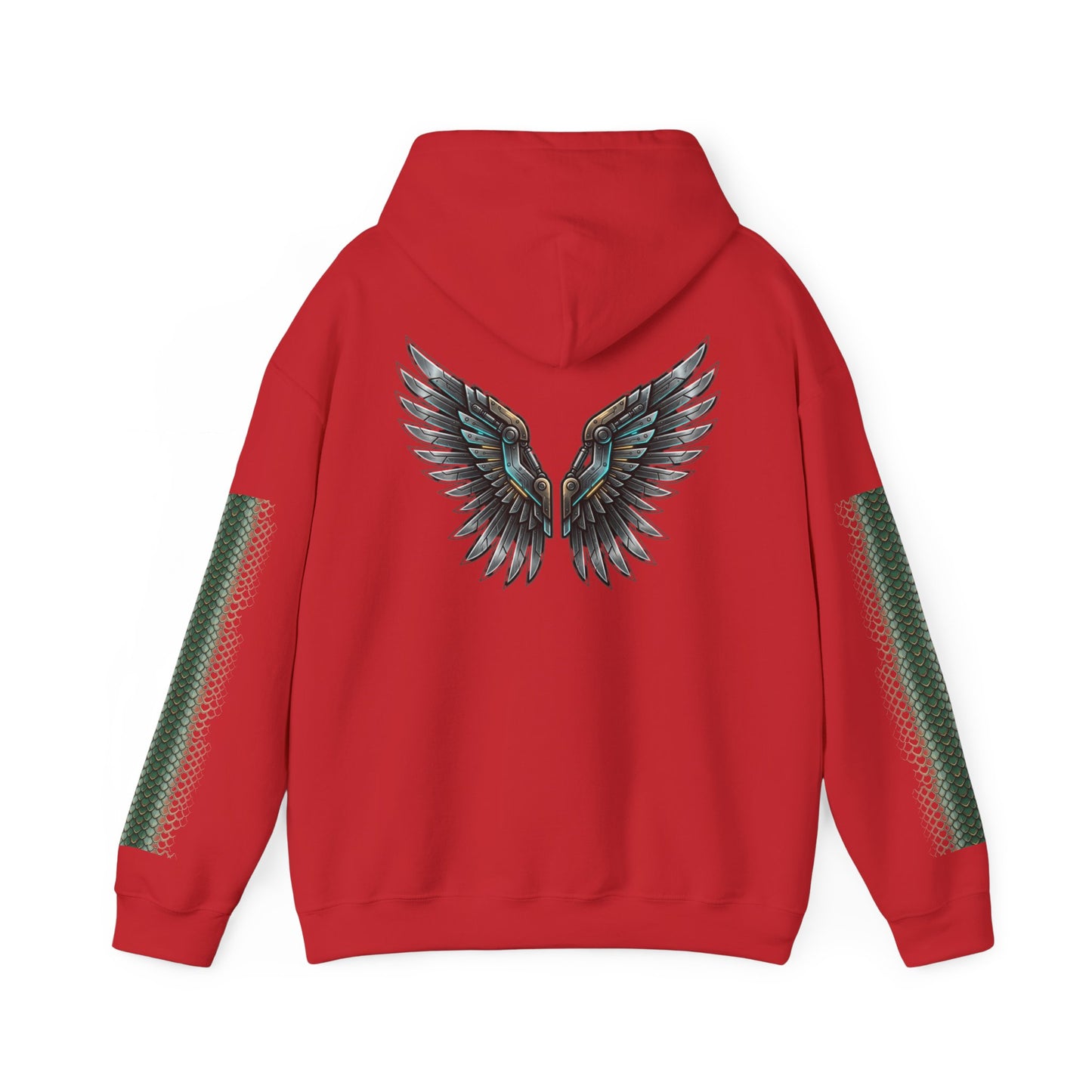 Dragon Wings Hoodie — Black Dragon Chest & Feathered Wings Back Print