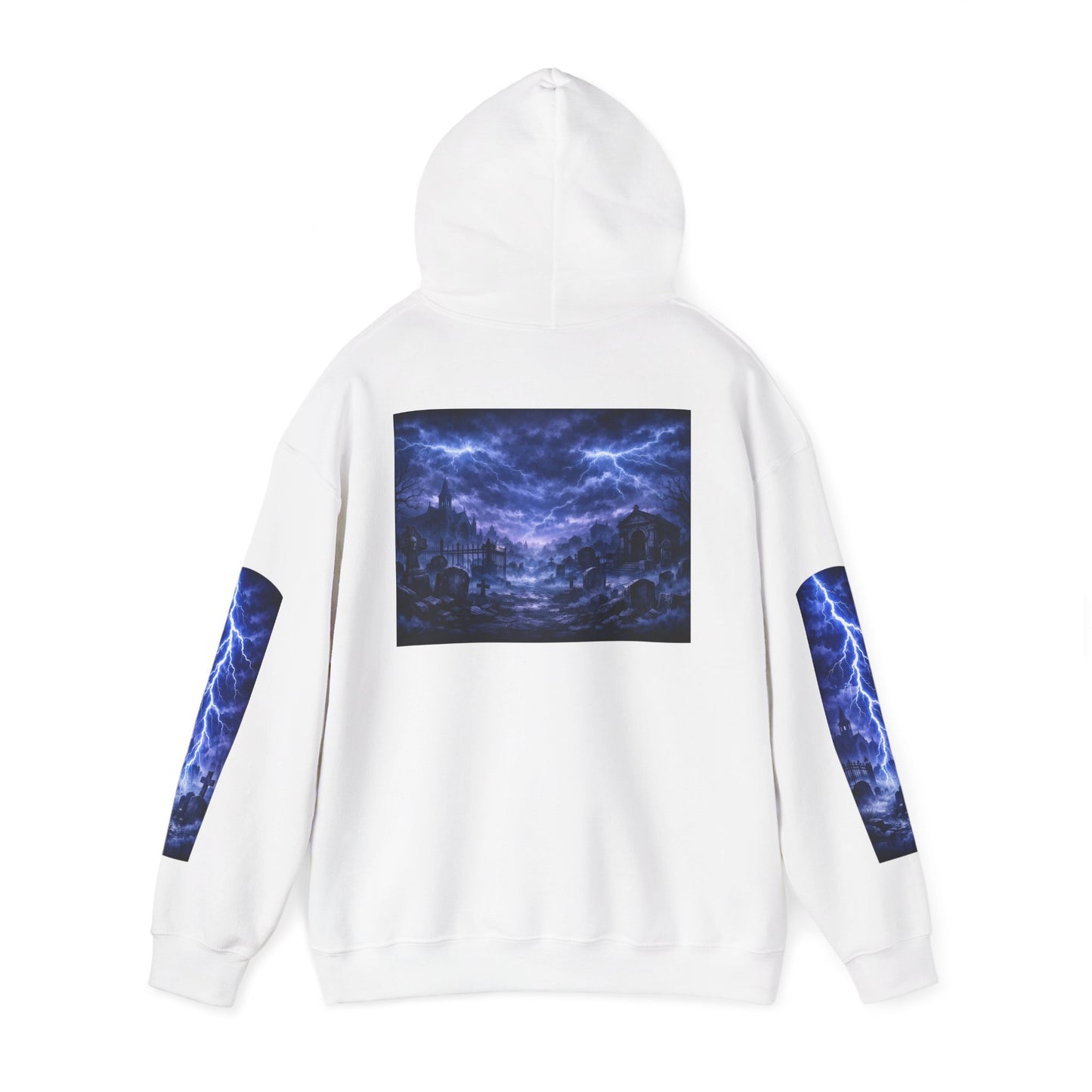 Stormscape Hoodie — Electric Blue Lightning Graphic Pullover
