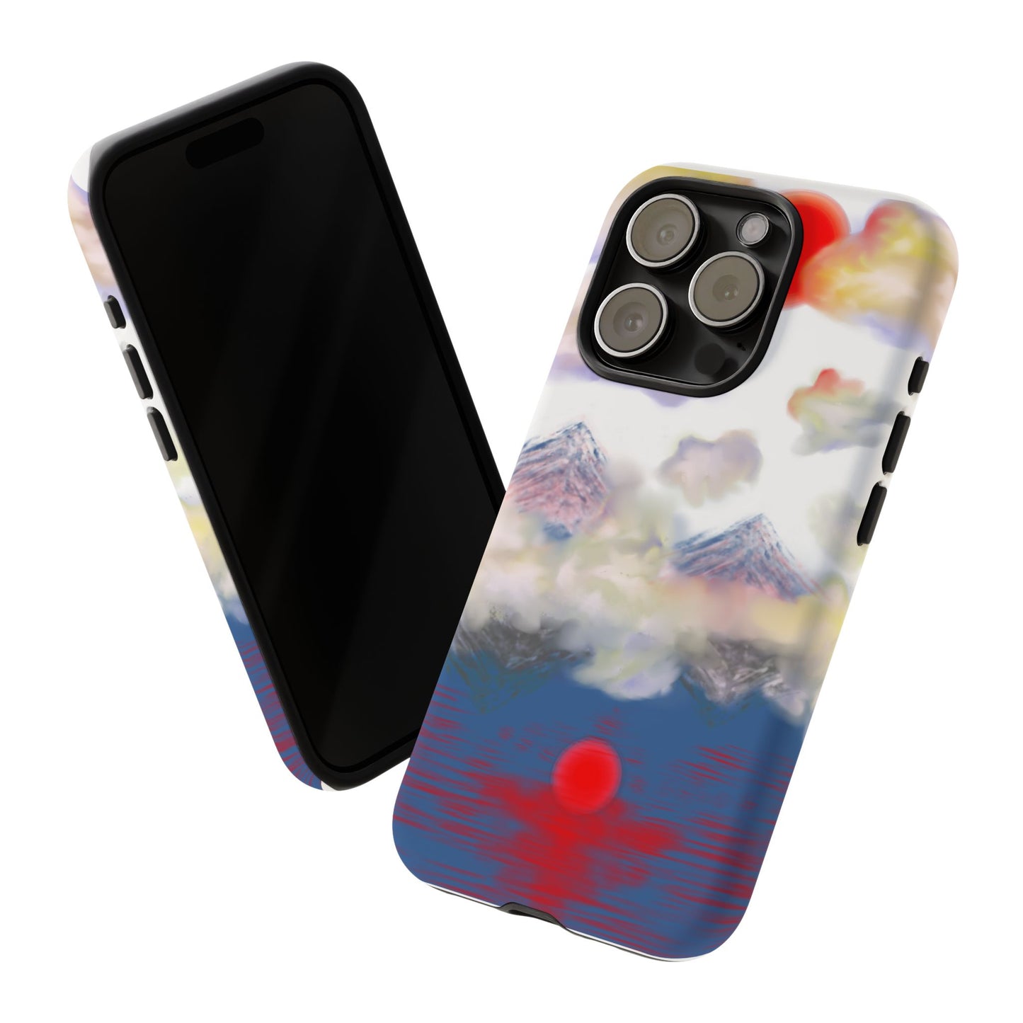 Phone Case — Misty Mountain Sunrise with Red Sun Reflection
