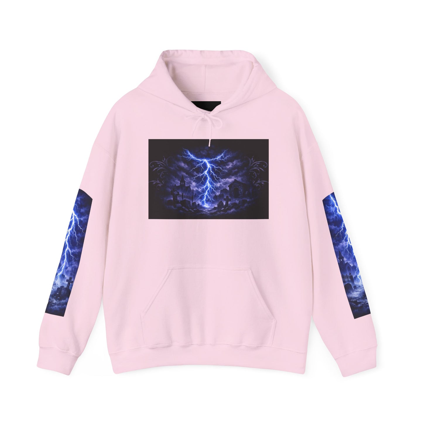 Stormscape Hoodie — Electric Blue Lightning Graphic Pullover