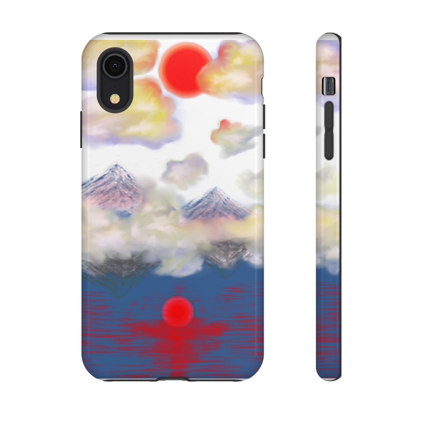 Phone Case — Misty Mountain Sunrise with Red Sun Reflection