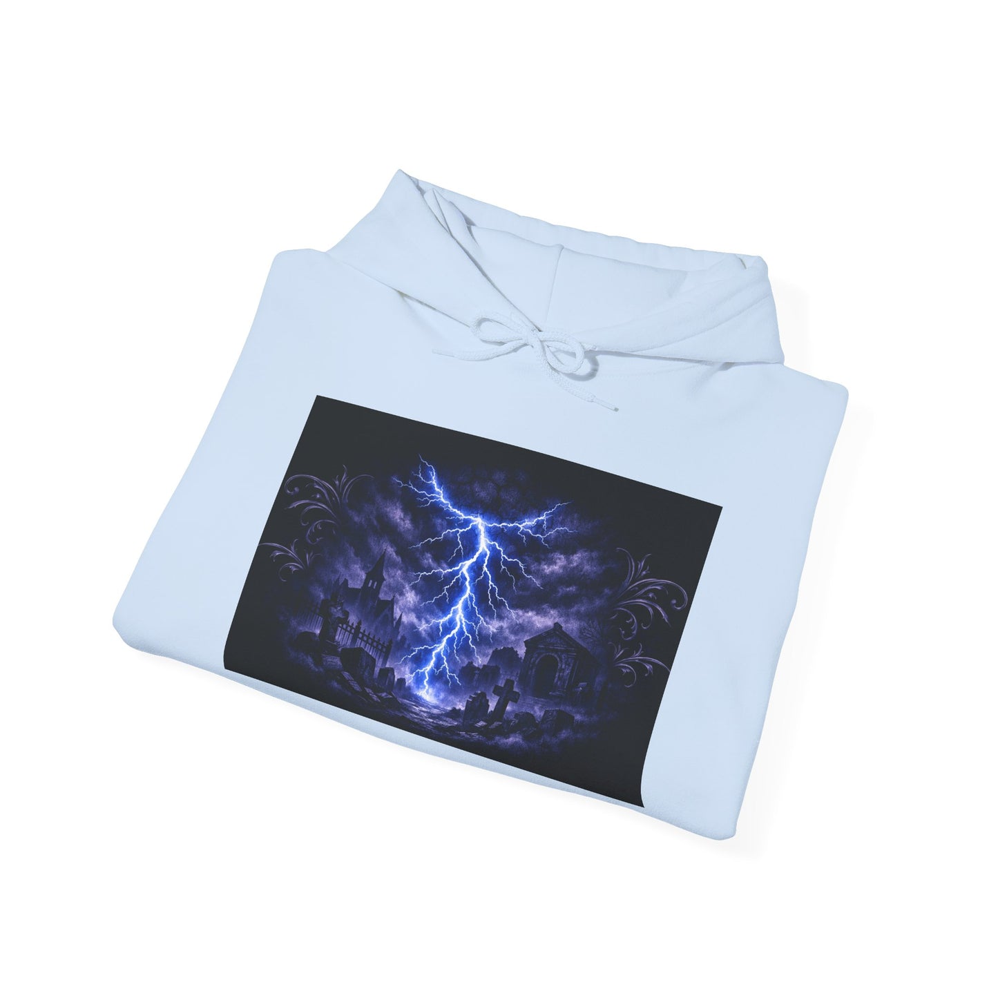 Stormscape Hoodie — Electric Blue Lightning Graphic Pullover