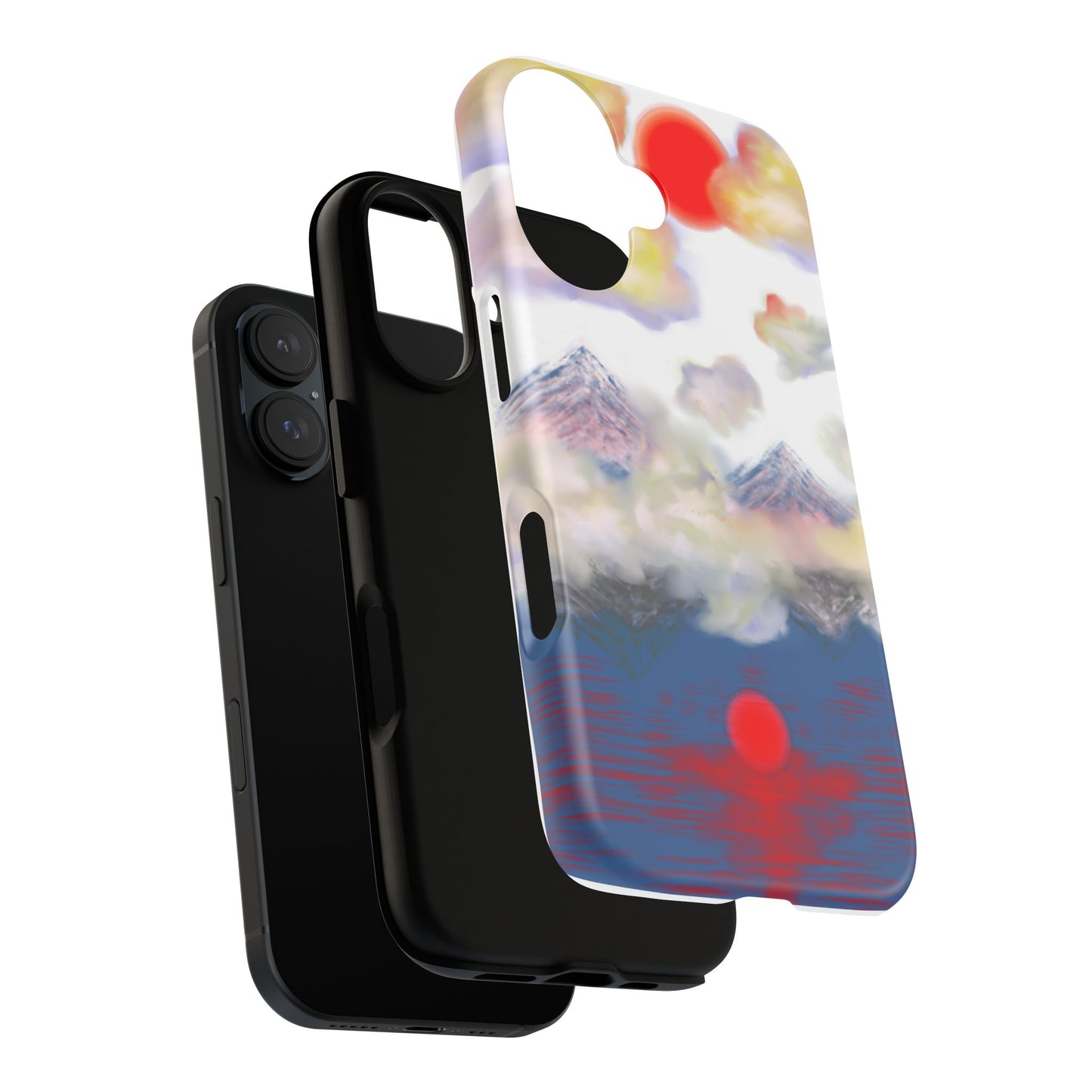 Phone Case — Misty Mountain Sunrise with Red Sun Reflection