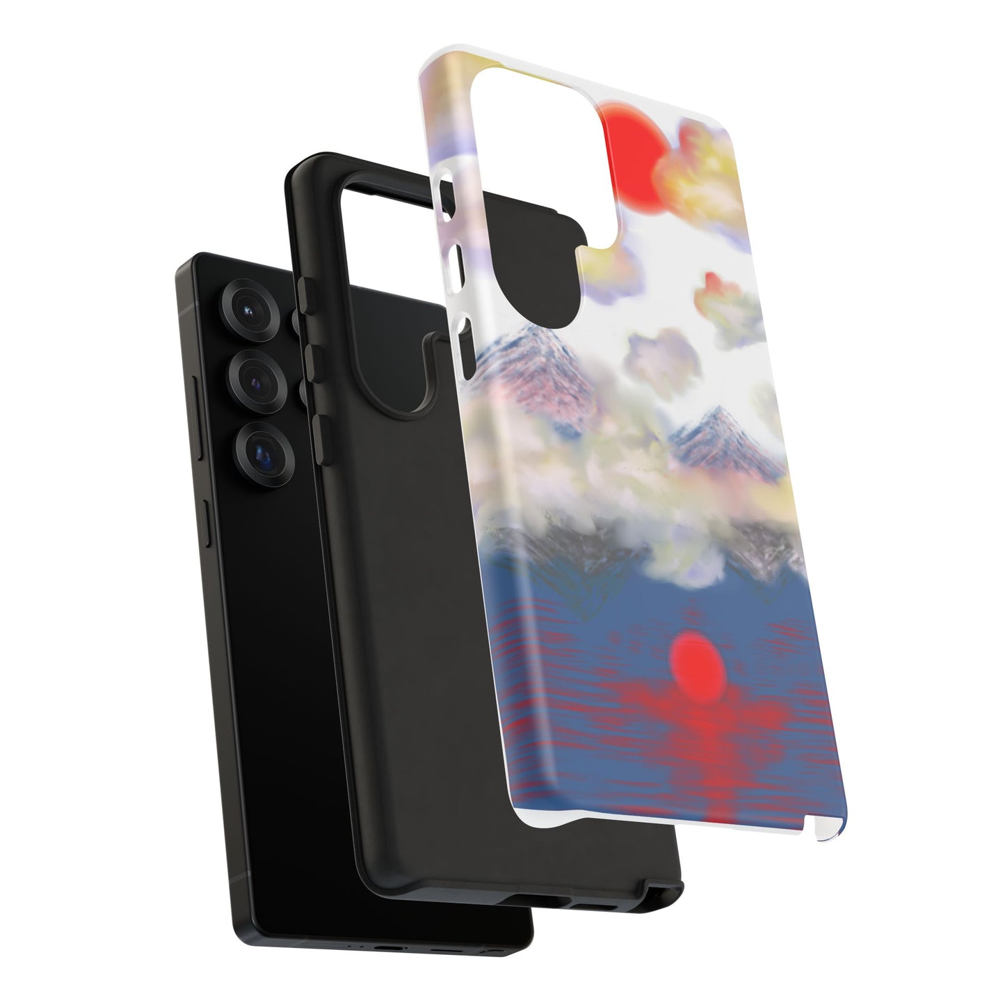 Phone Case — Misty Mountain Sunrise with Red Sun Reflection