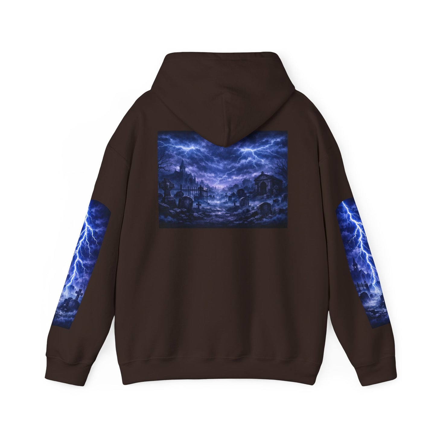 Stormscape Hoodie — Electric Blue Lightning Graphic Pullover