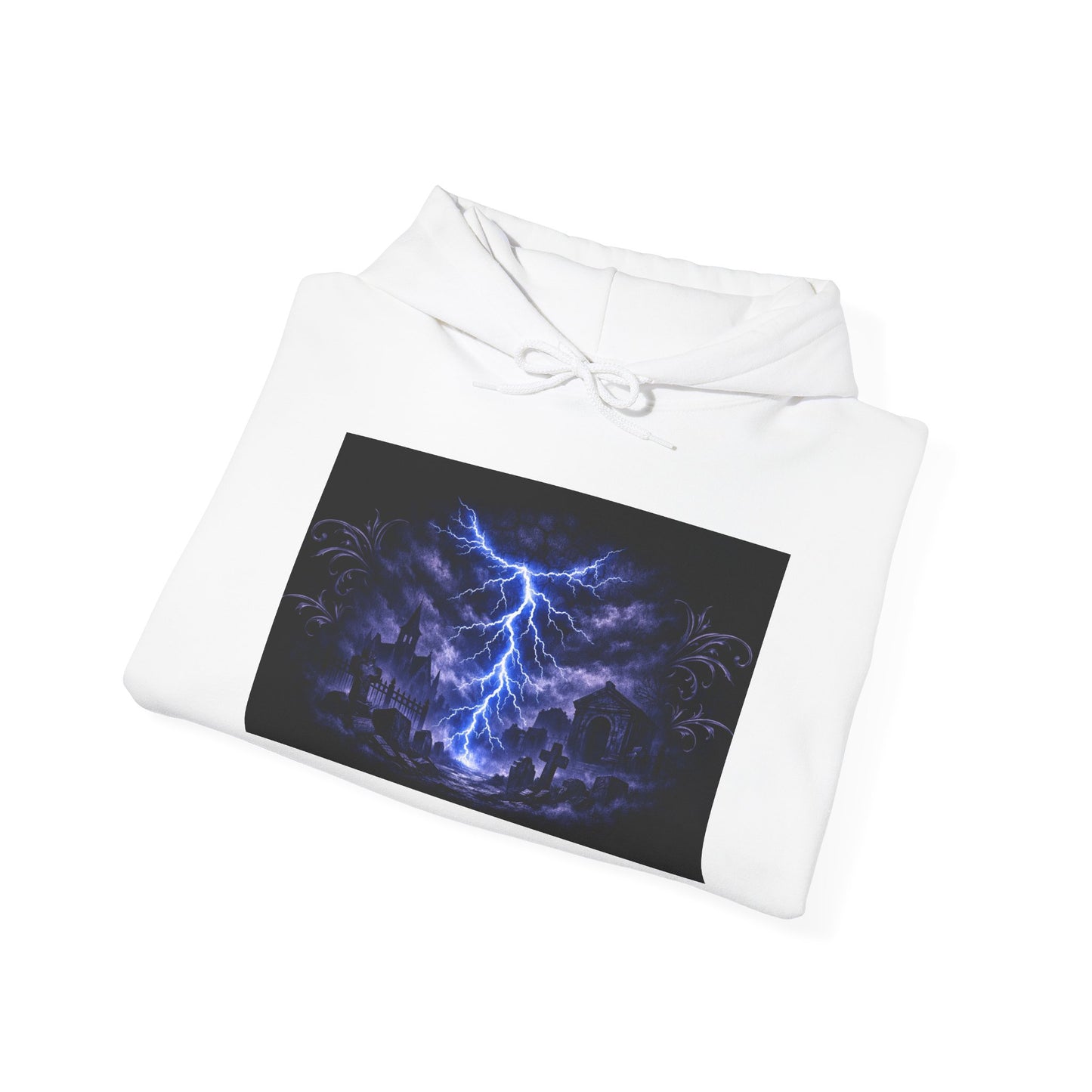 Stormscape Hoodie — Electric Blue Lightning Graphic Pullover