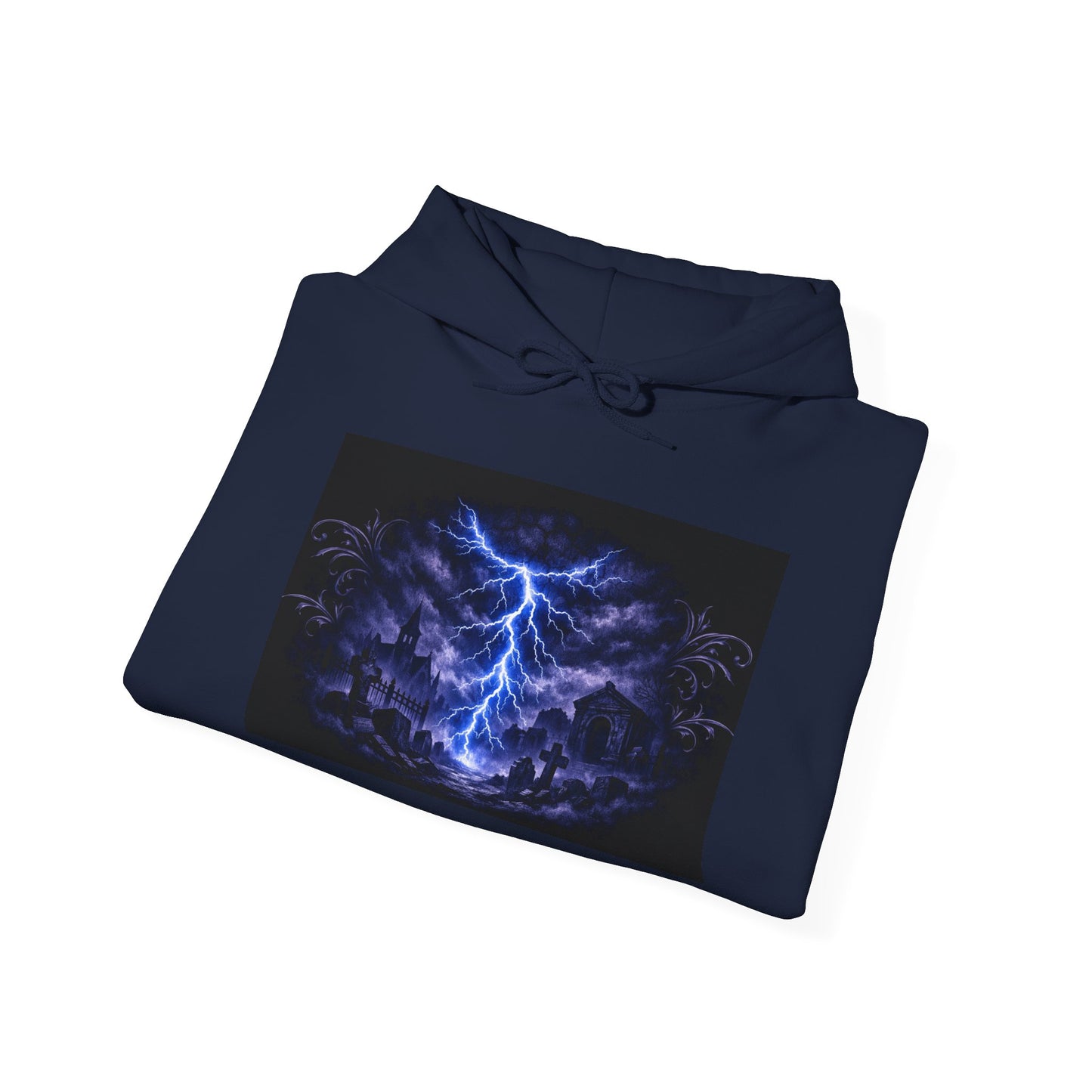 Stormscape Hoodie — Electric Blue Lightning Graphic Pullover