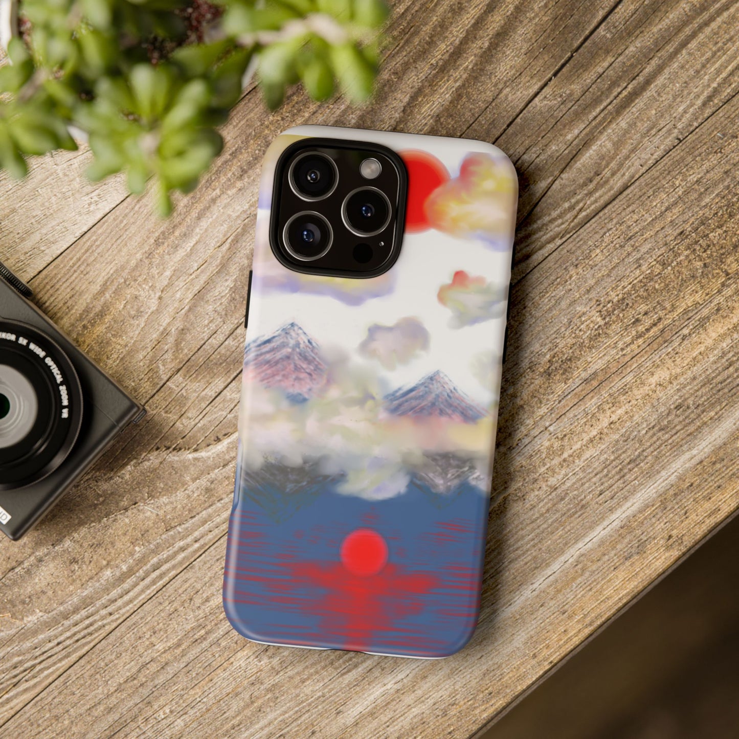 Phone Case — Misty Mountain Sunrise with Red Sun Reflection