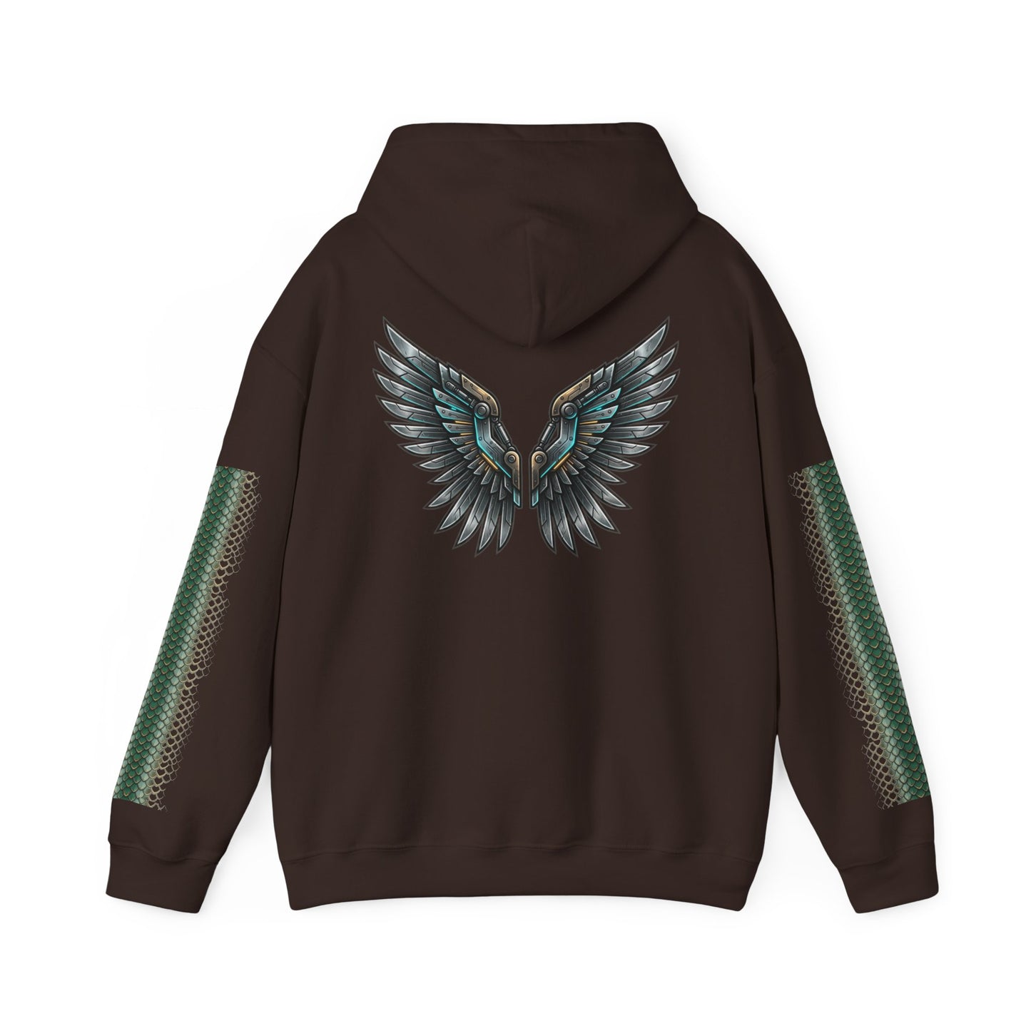 Dragon Wings Hoodie — Black Dragon Chest & Feathered Wings Back Print