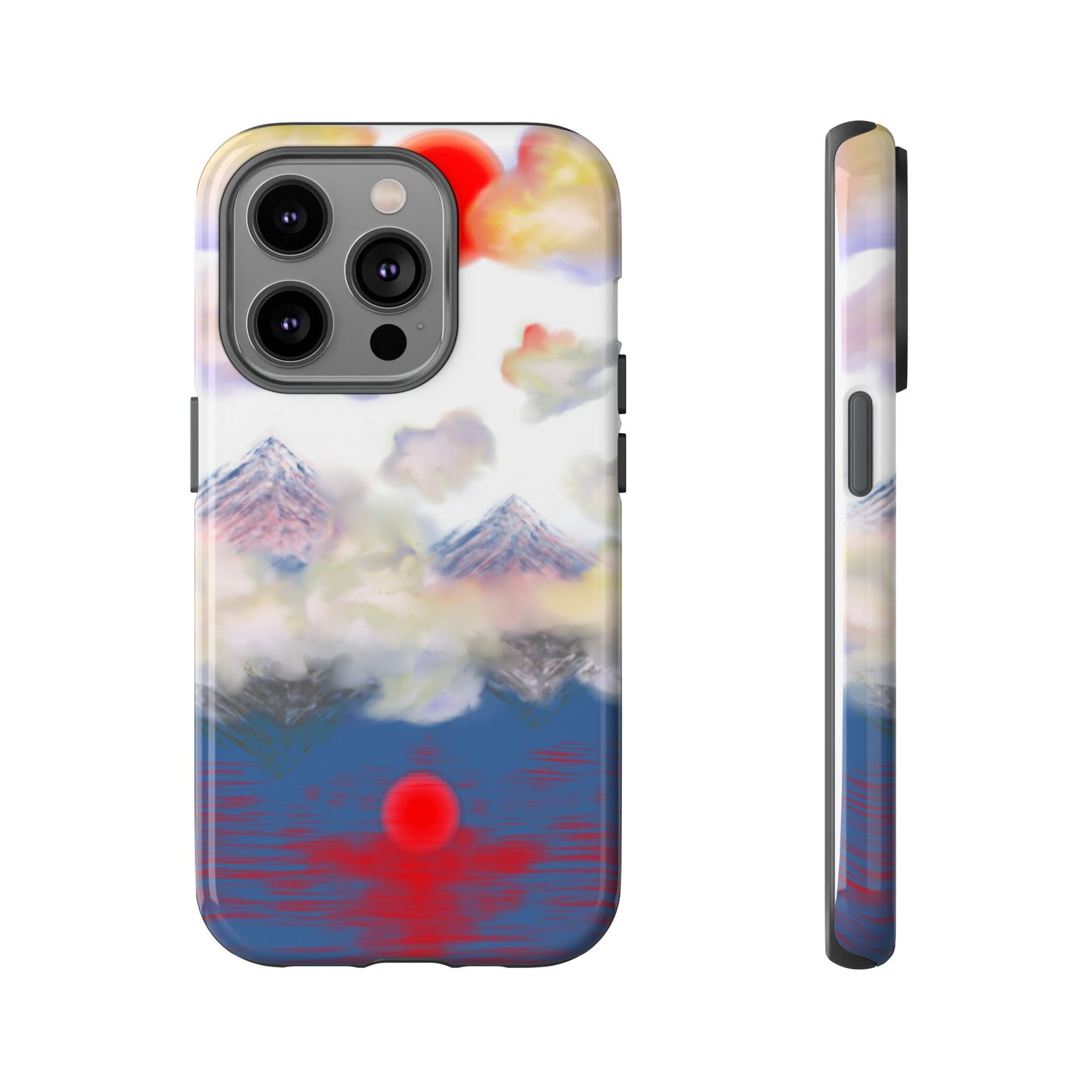 Phone Case — Misty Mountain Sunrise with Red Sun Reflection