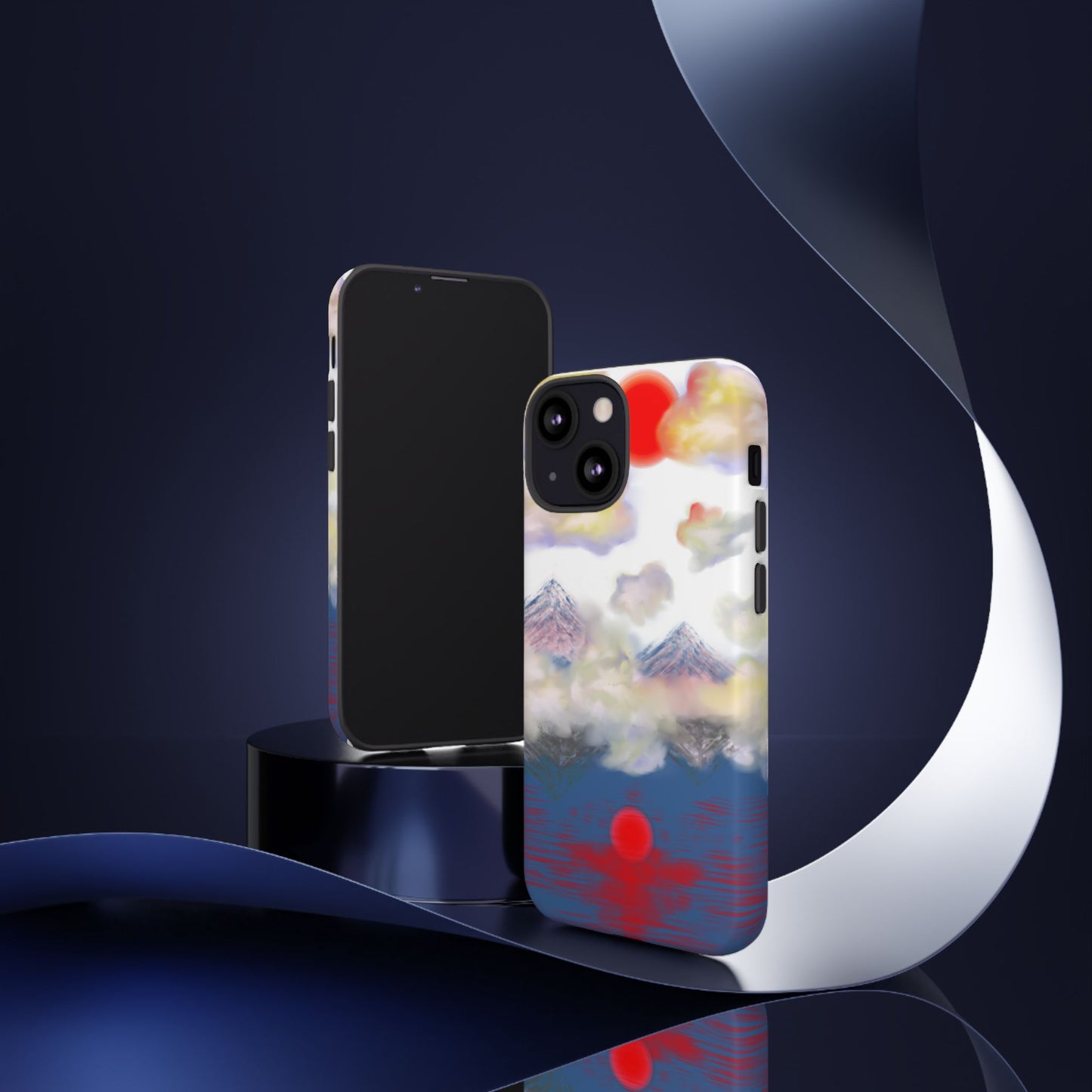 Phone Case — Misty Mountain Sunrise with Red Sun Reflection