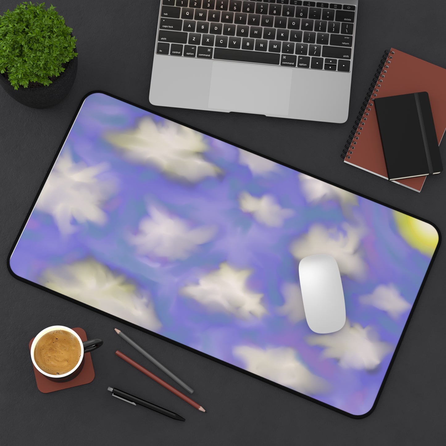 Dreamy Cloud Sky Desk Mat — Pastel Purple Moon Mouse Pad