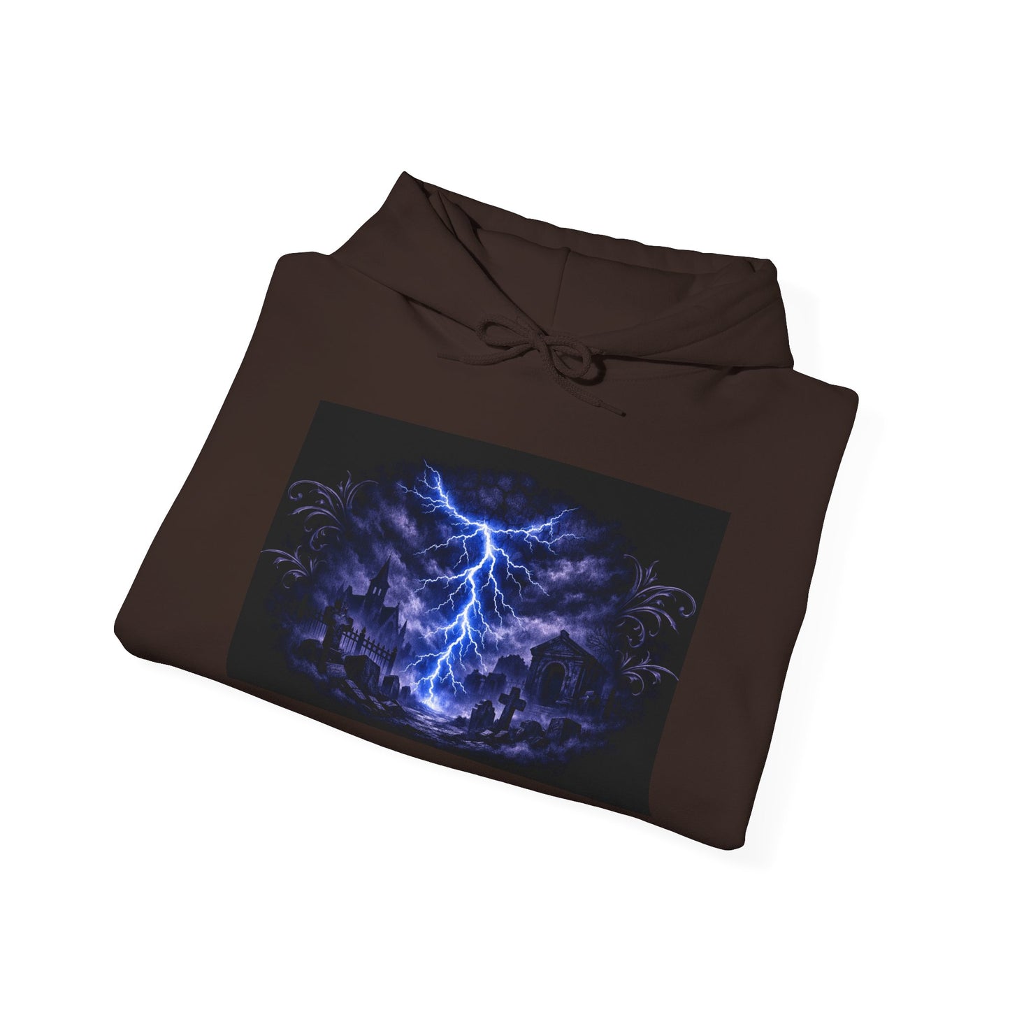 Stormscape Hoodie — Electric Blue Lightning Graphic Pullover