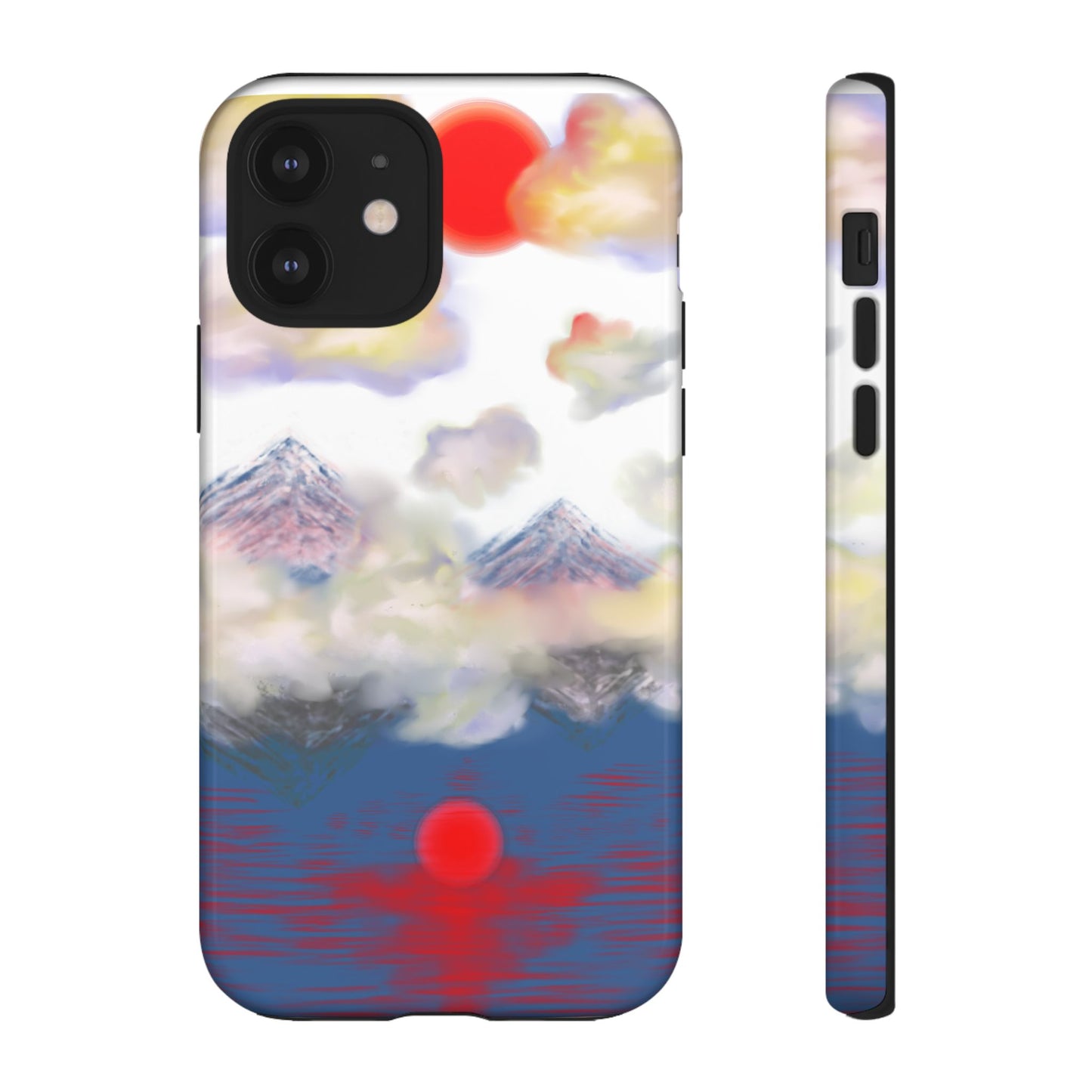 Phone Case — Misty Mountain Sunrise with Red Sun Reflection