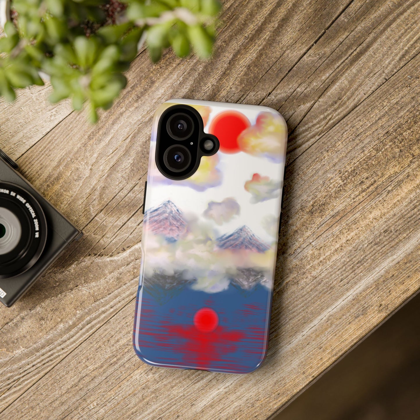 Phone Case — Misty Mountain Sunrise with Red Sun Reflection