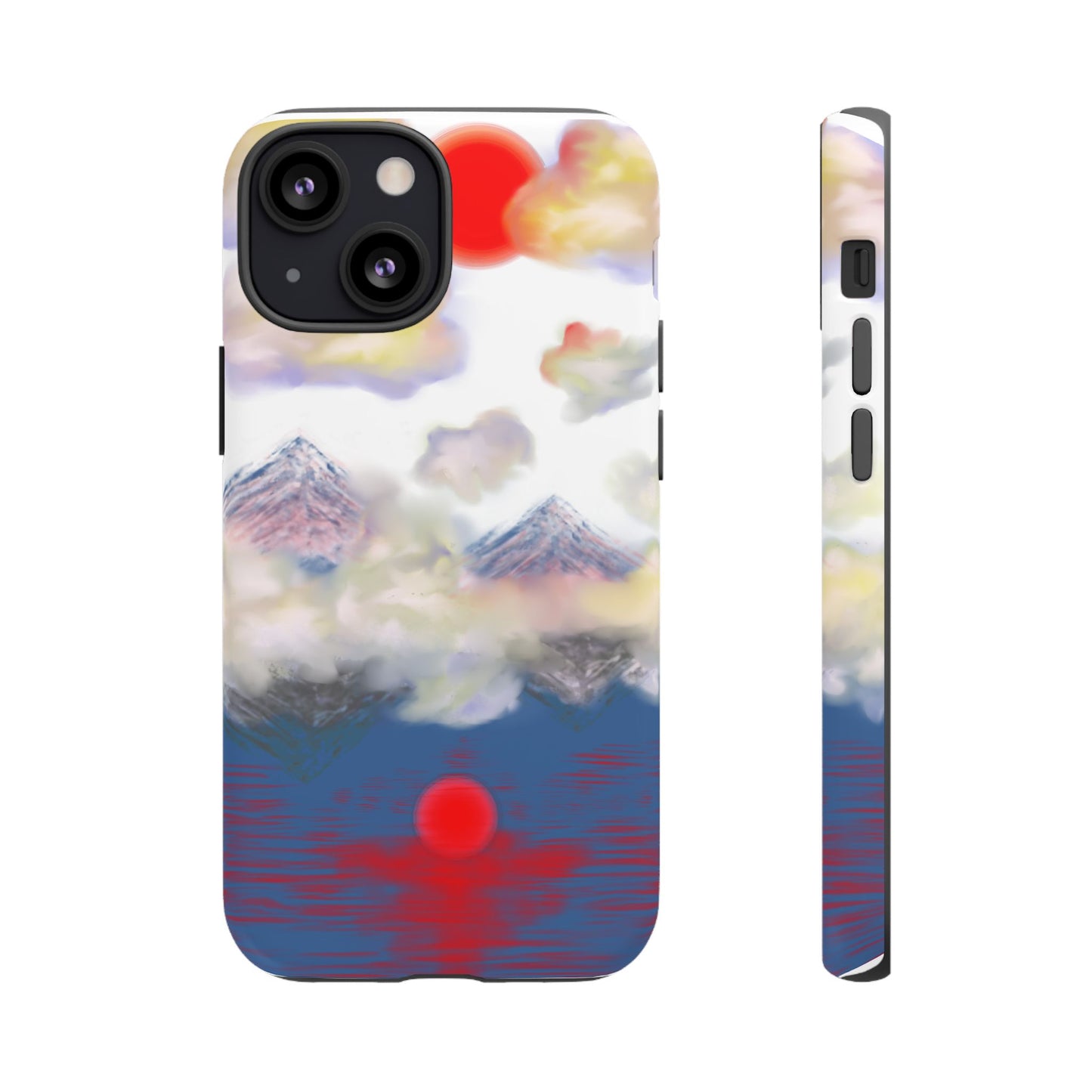 Phone Case — Misty Mountain Sunrise with Red Sun Reflection