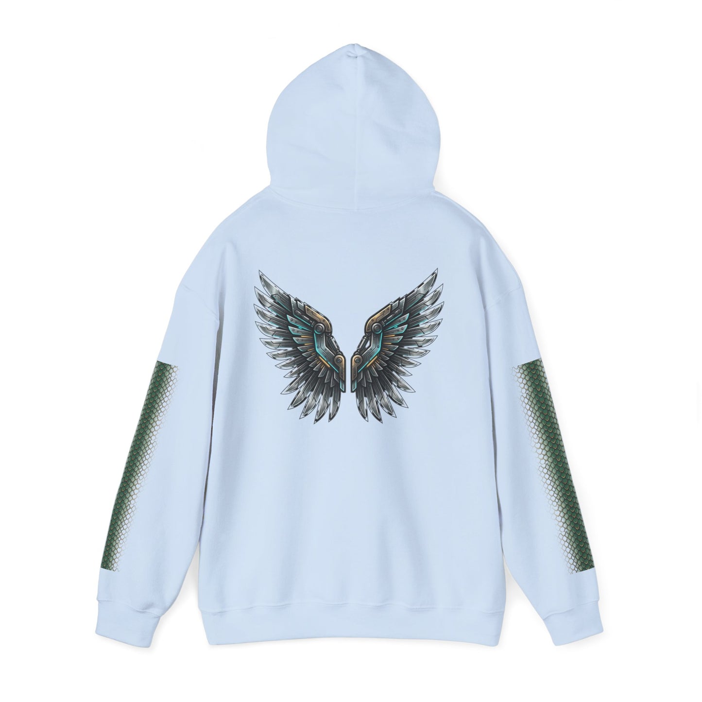 Dragon Wings Hoodie — Black Dragon Chest & Feathered Wings Back Print
