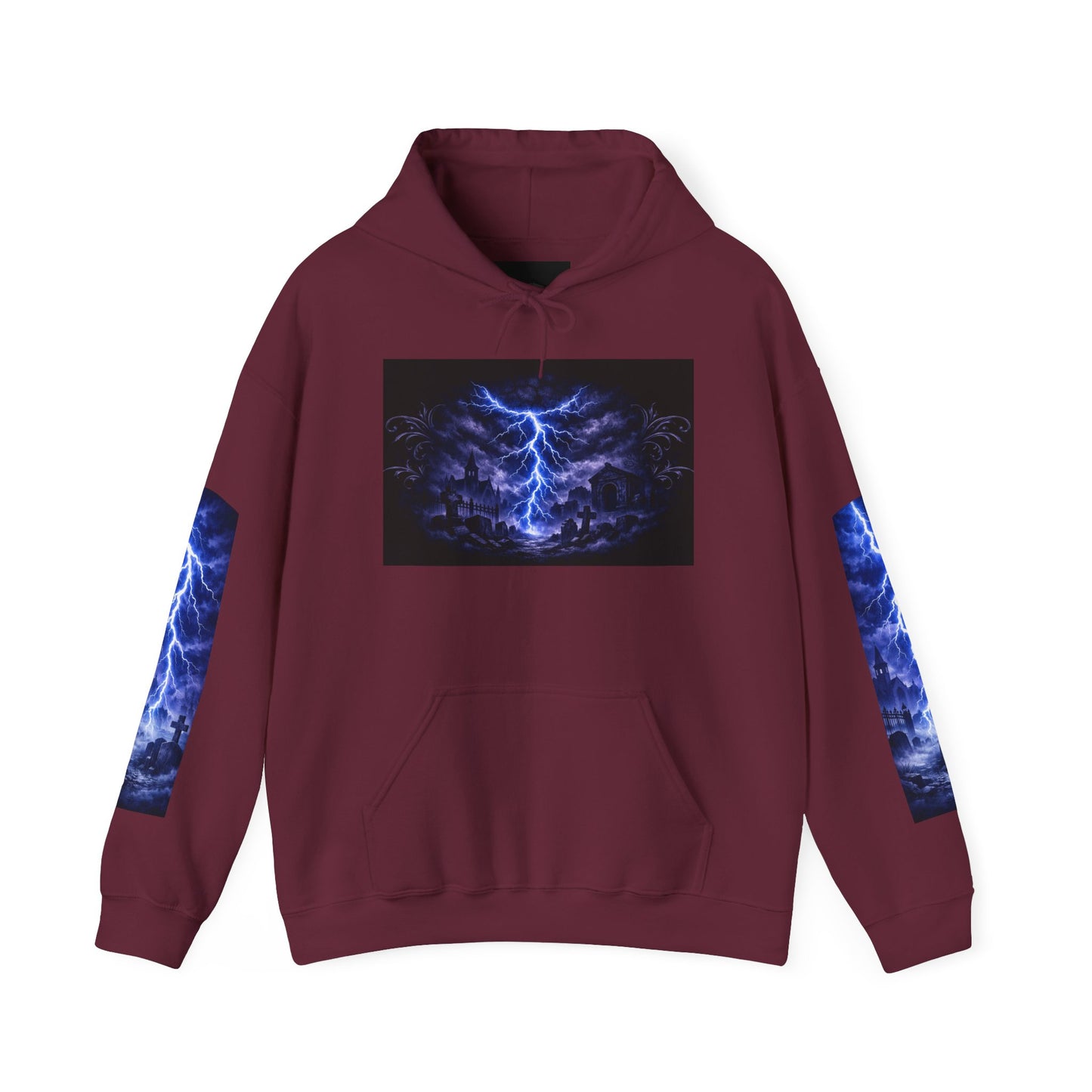 Stormscape Hoodie — Electric Blue Lightning Graphic Pullover