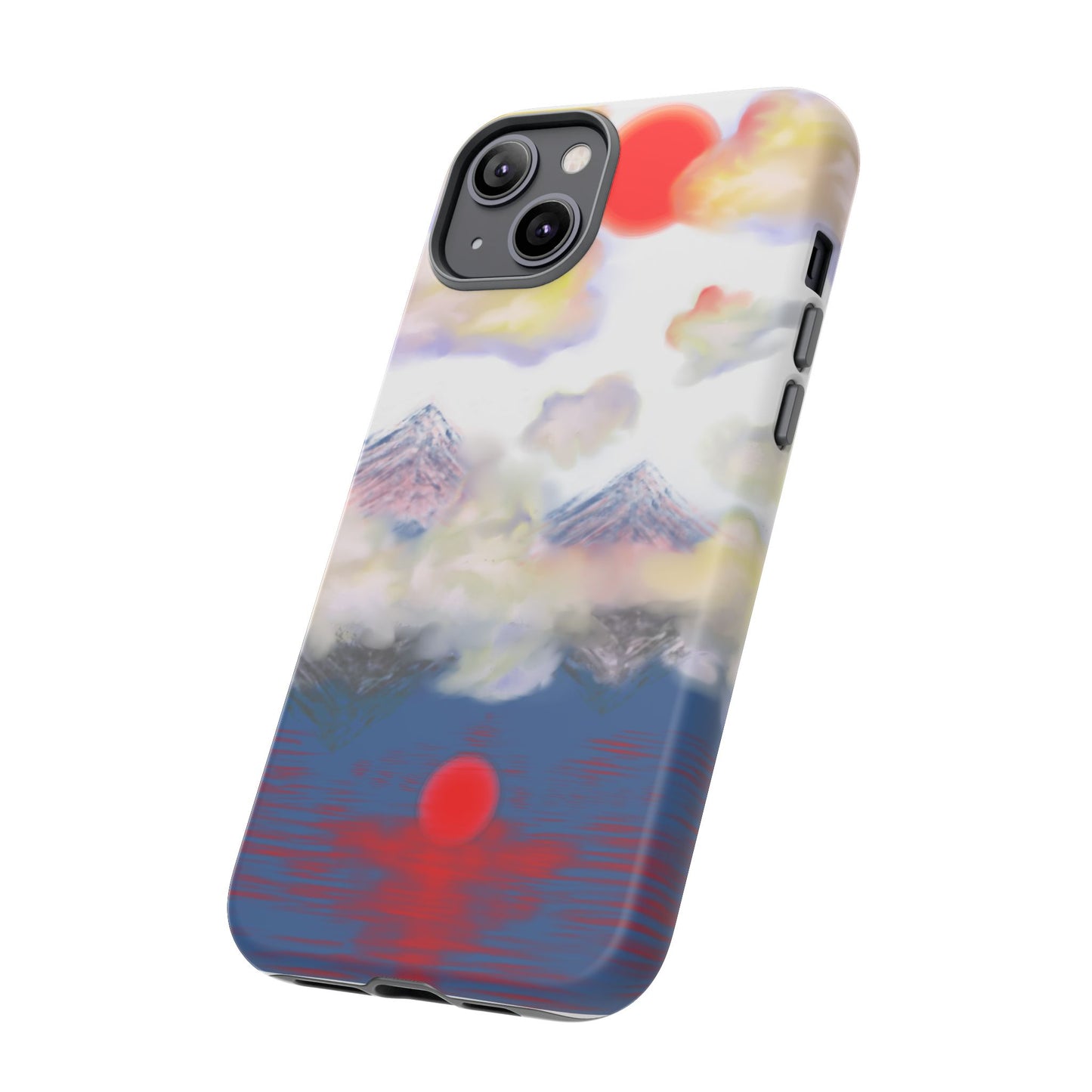 Phone Case — Misty Mountain Sunrise with Red Sun Reflection