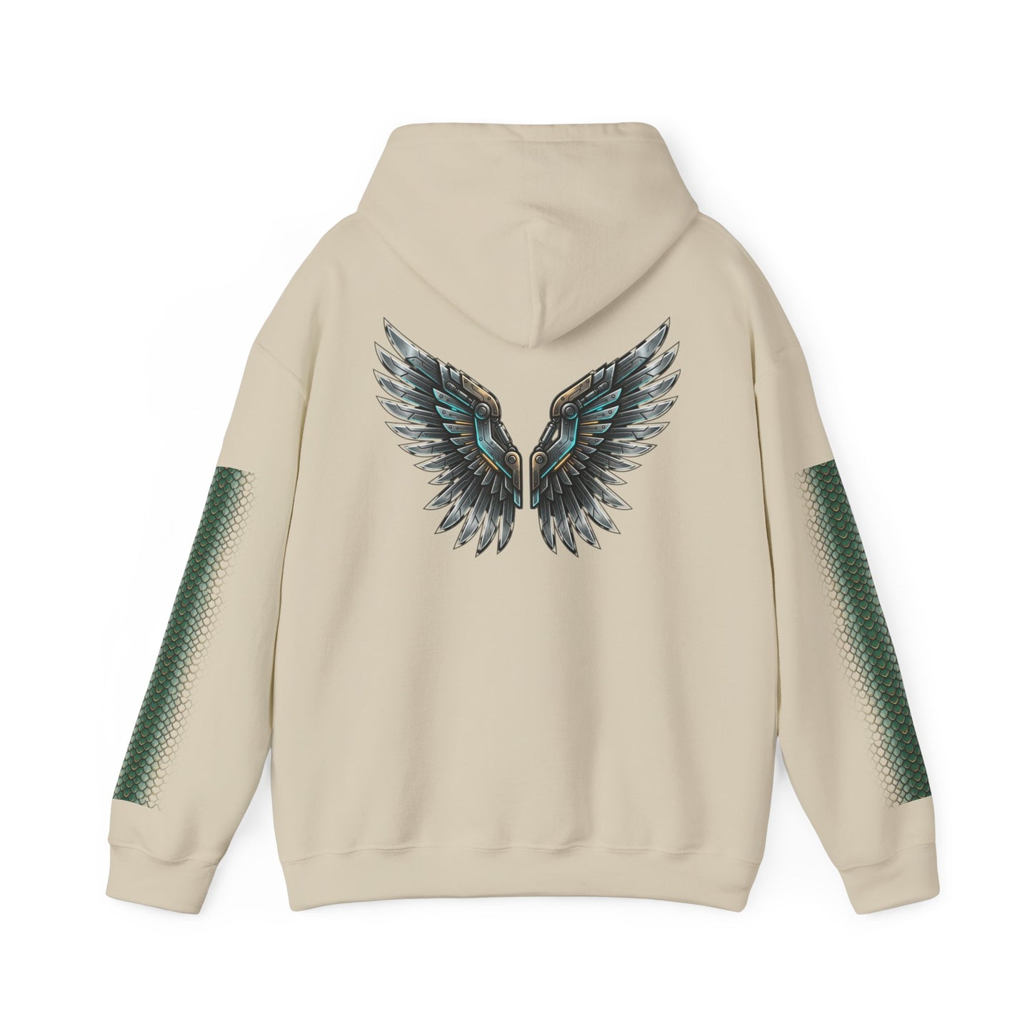 Dragon Wings Hoodie — Black Dragon Chest & Feathered Wings Back Print