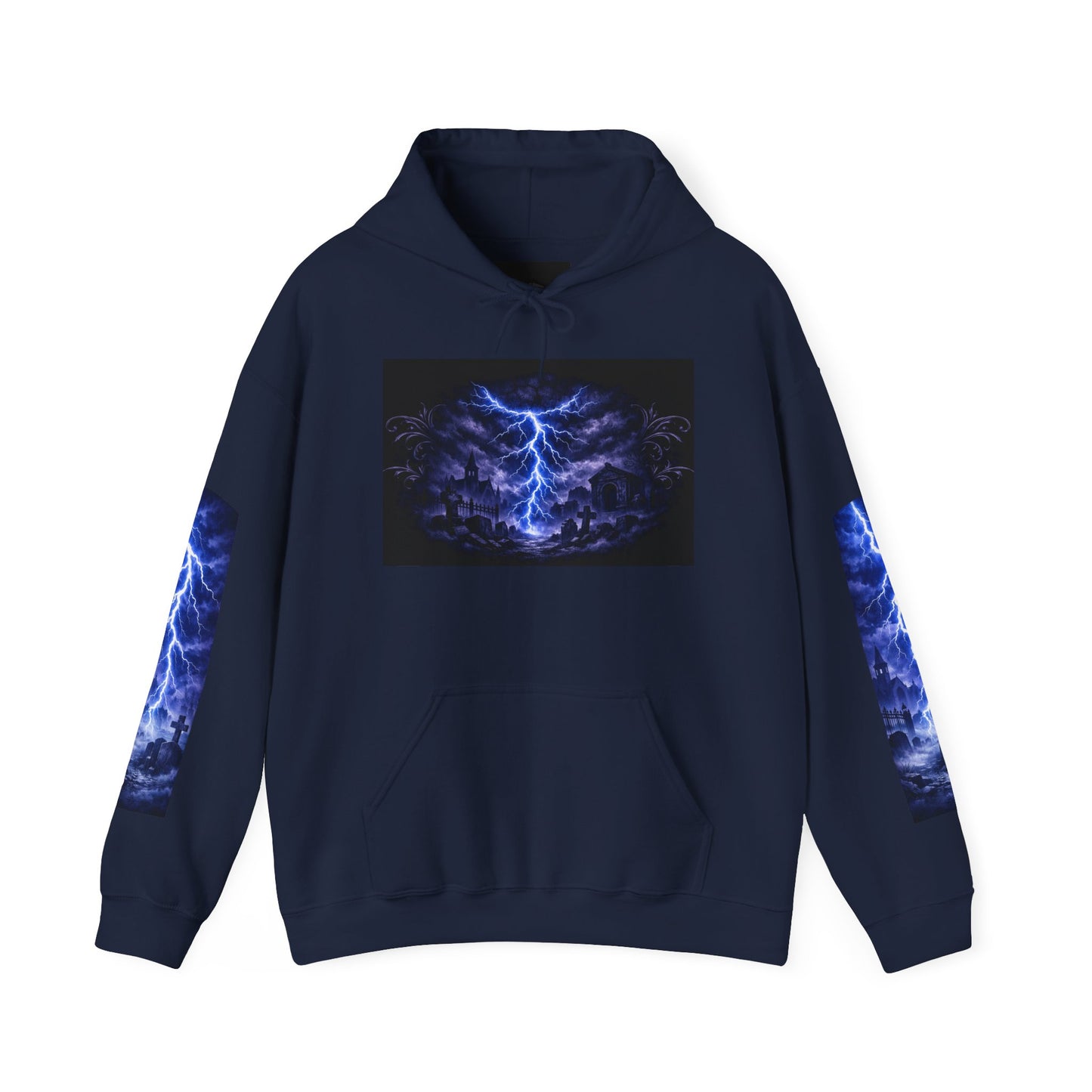 Stormscape Hoodie — Electric Blue Lightning Graphic Pullover