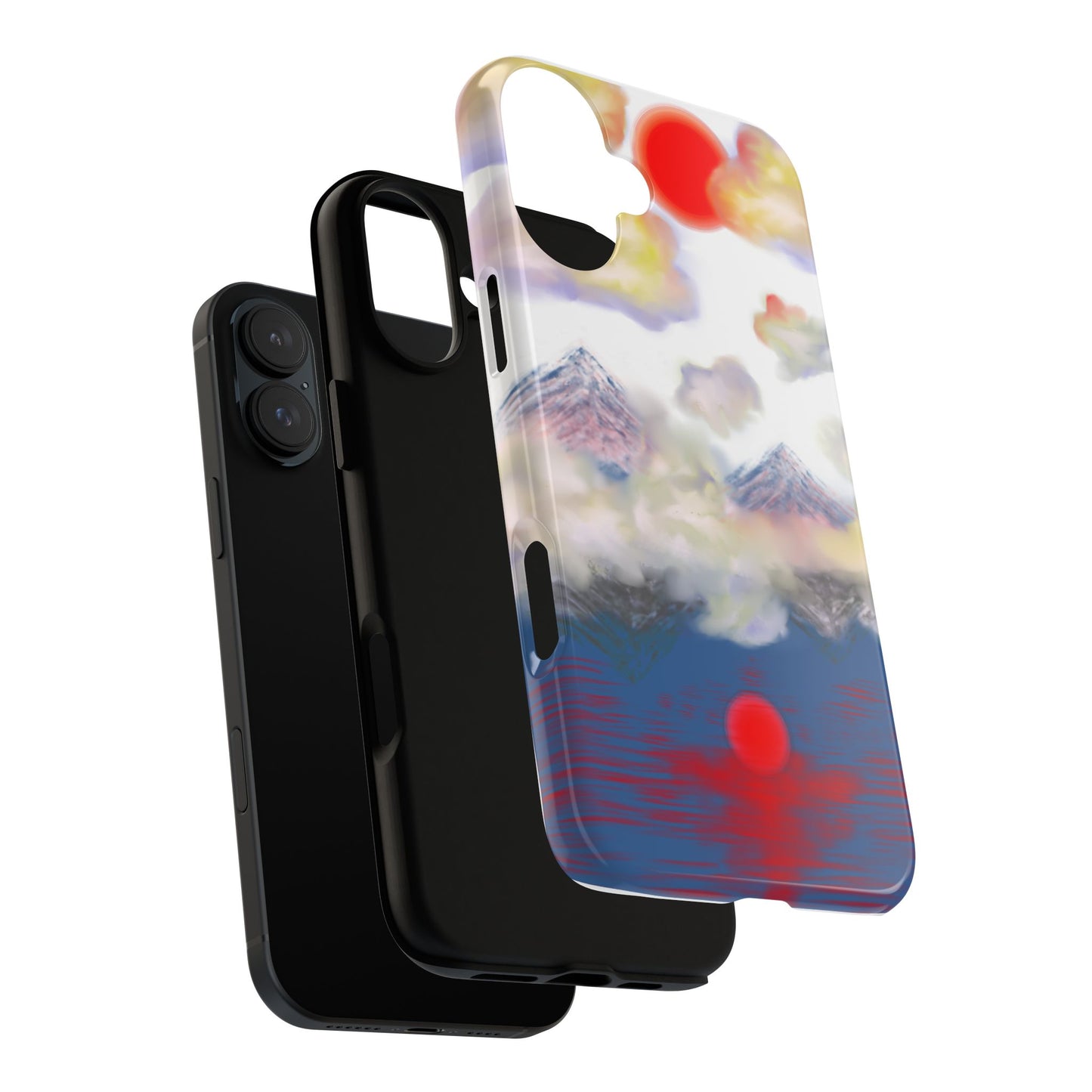 Phone Case — Misty Mountain Sunrise with Red Sun Reflection