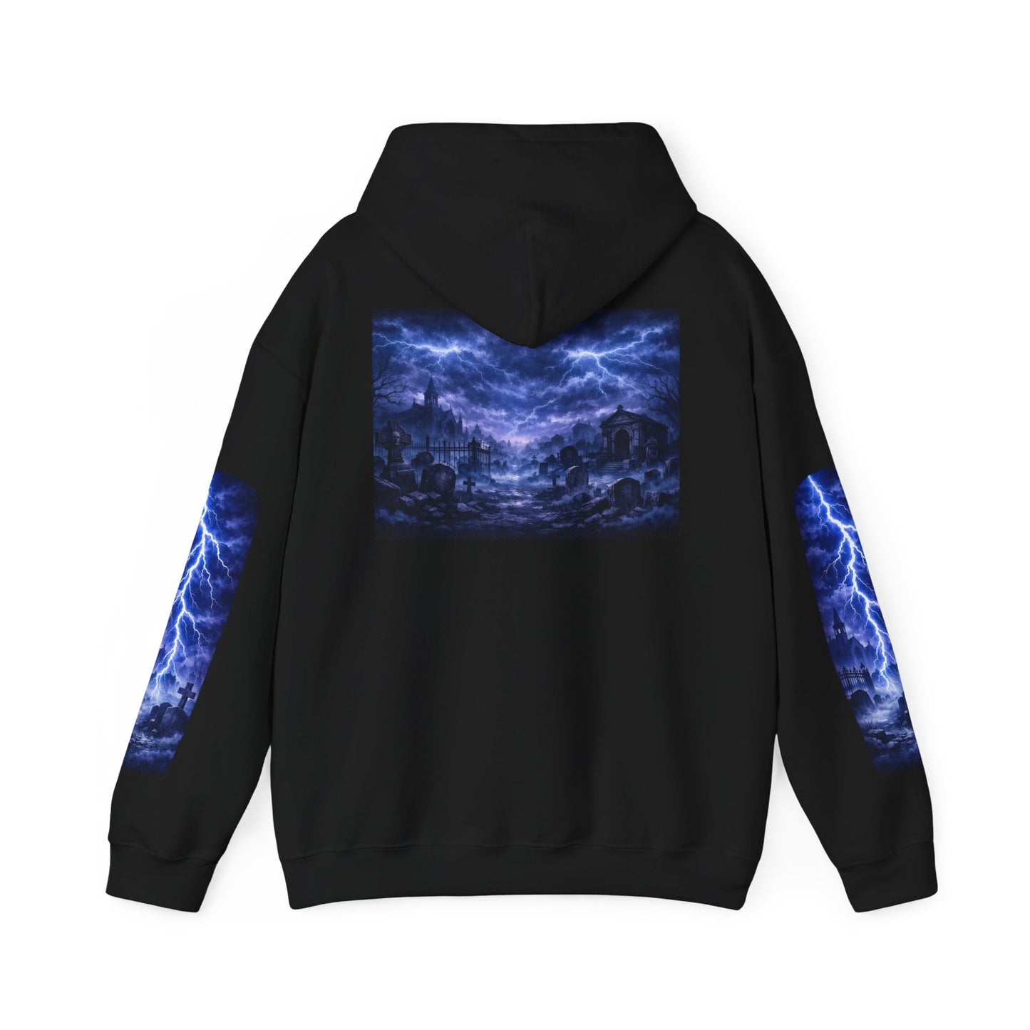 Stormscape Hoodie — Electric Blue Lightning Graphic Pullover