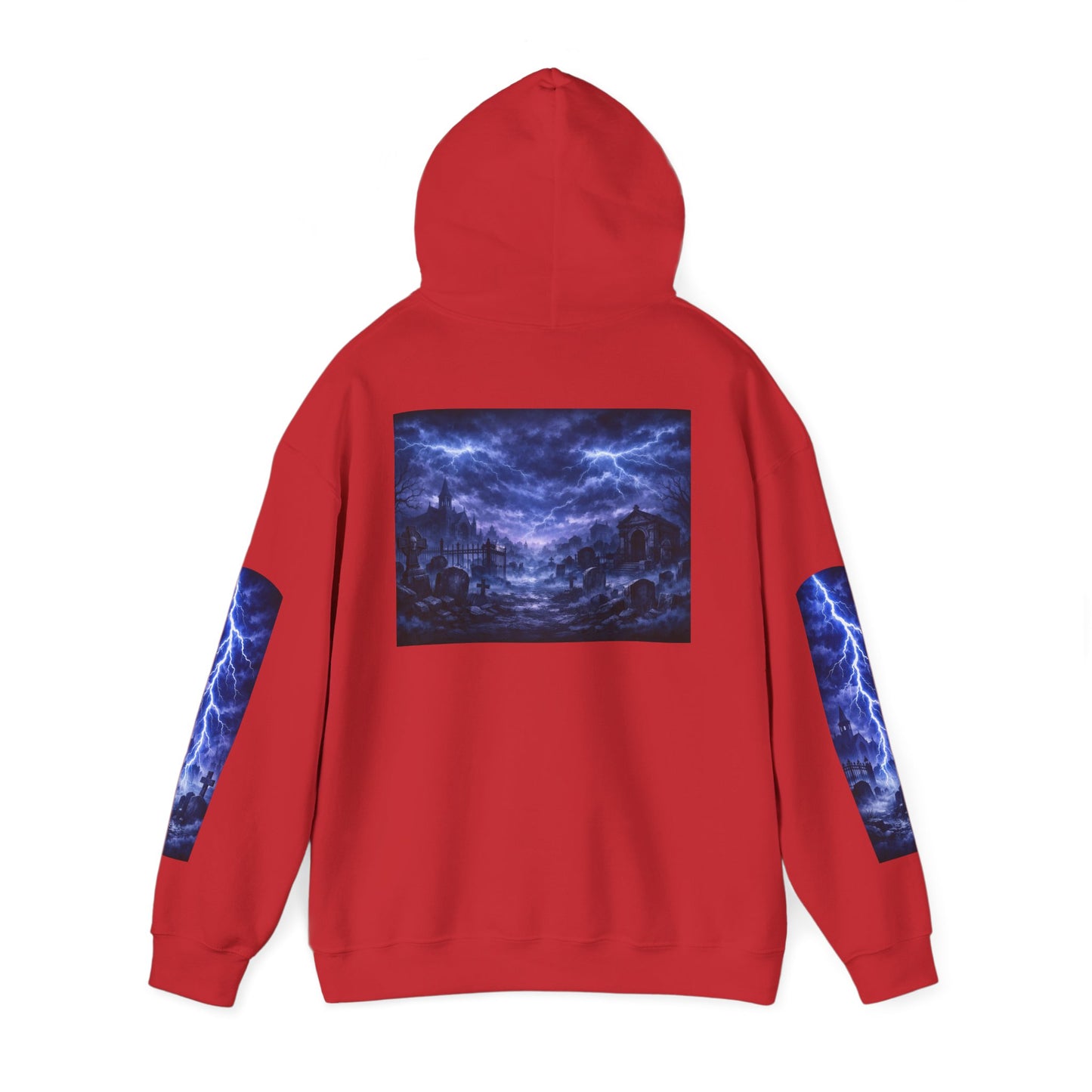 Stormscape Hoodie — Electric Blue Lightning Graphic Pullover