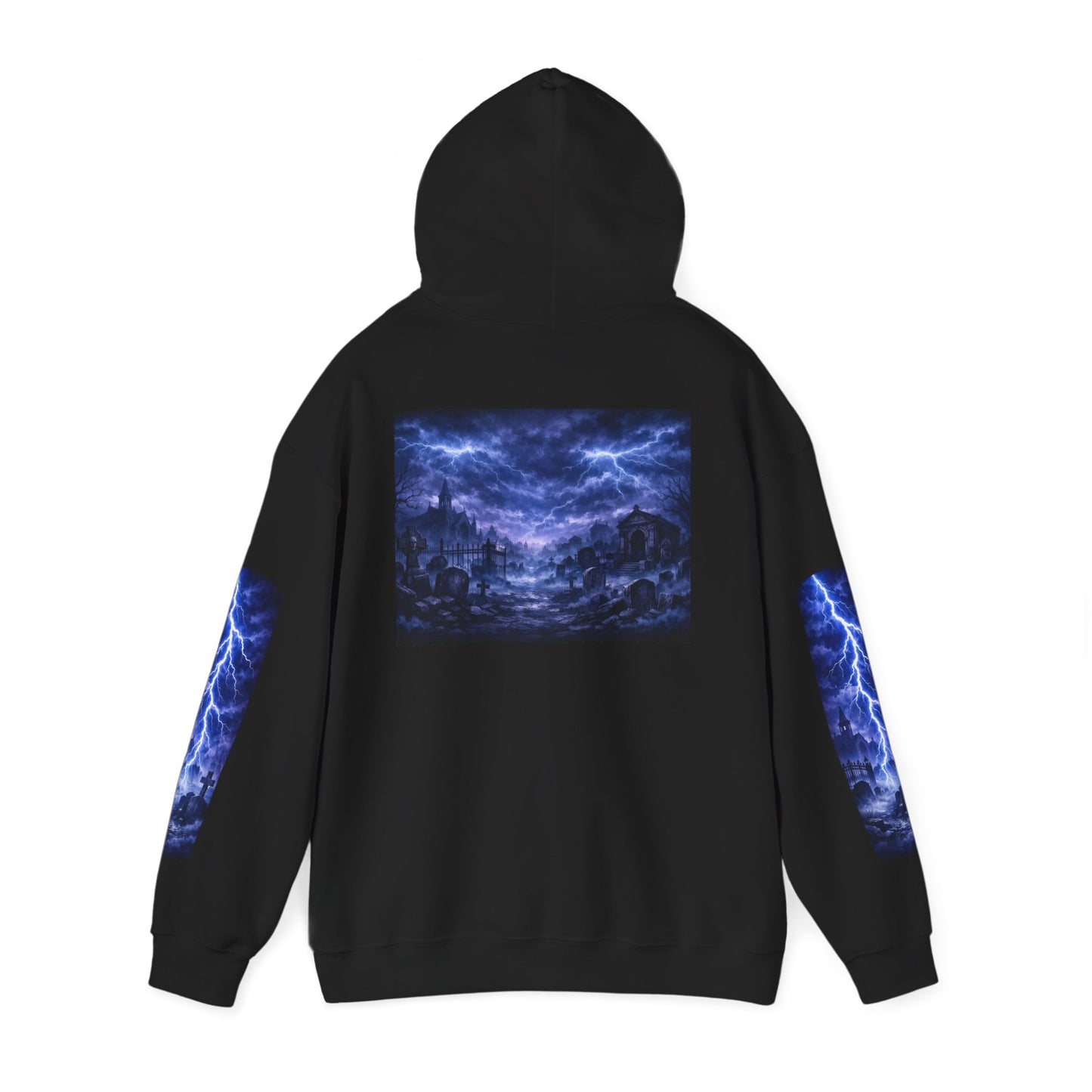 Stormscape Hoodie — Electric Blue Lightning Graphic Pullover