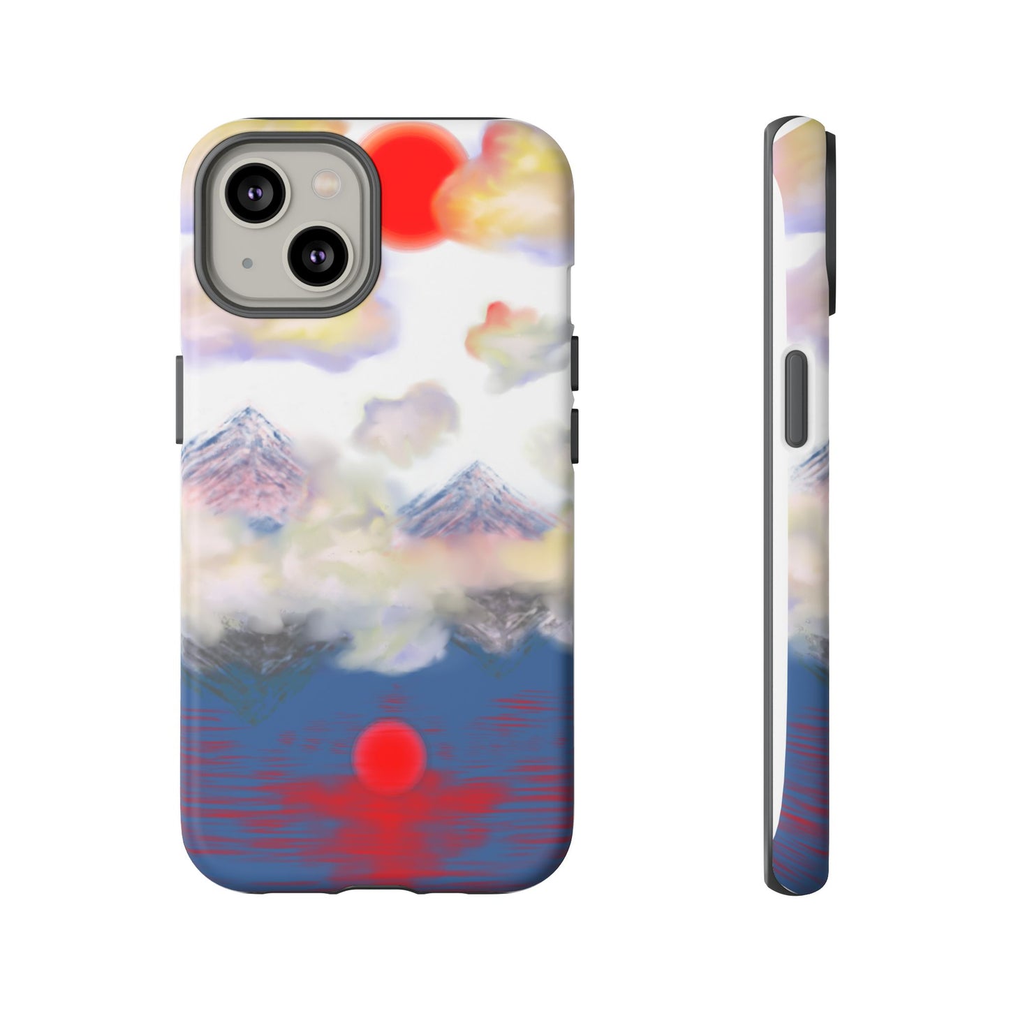 Phone Case — Misty Mountain Sunrise with Red Sun Reflection
