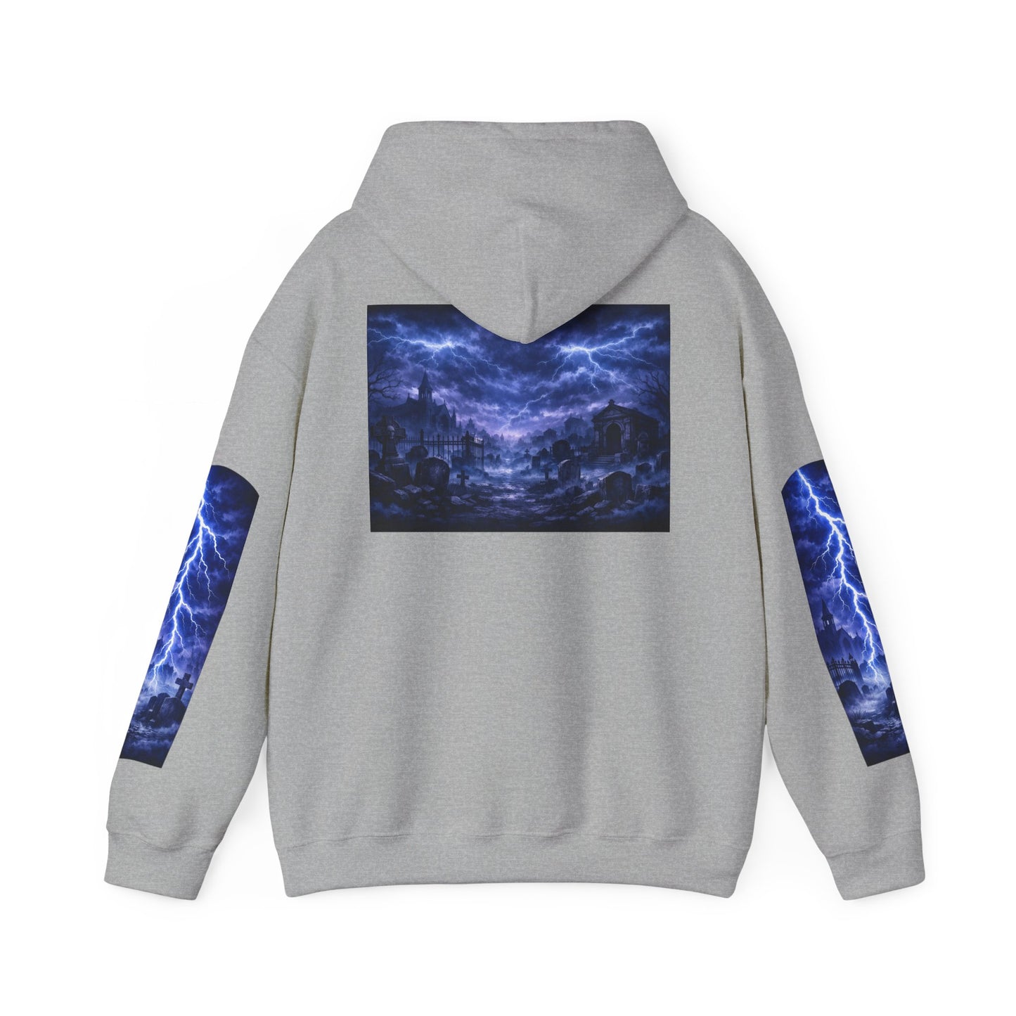 Stormscape Hoodie — Electric Blue Lightning Graphic Pullover