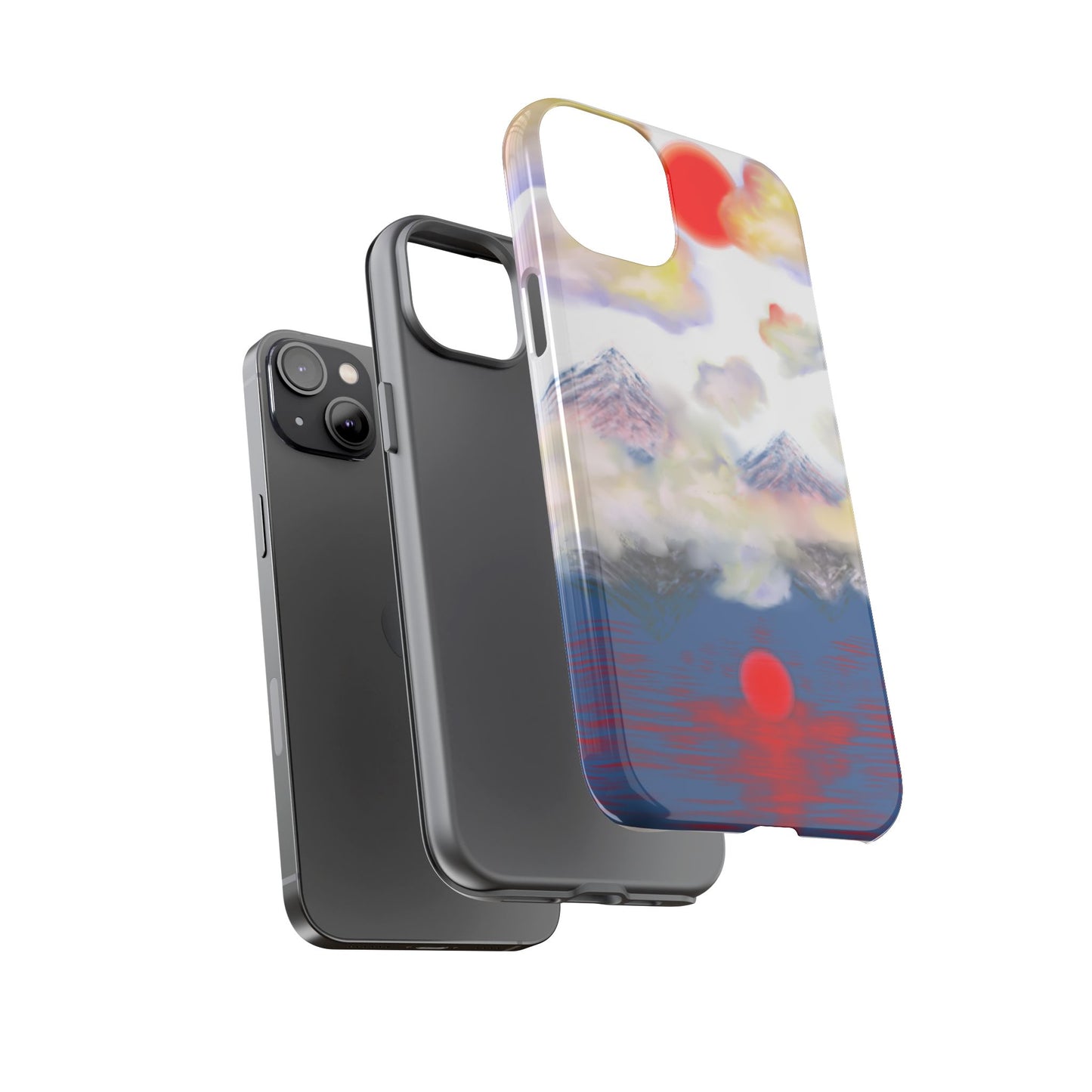 Phone Case — Misty Mountain Sunrise with Red Sun Reflection
